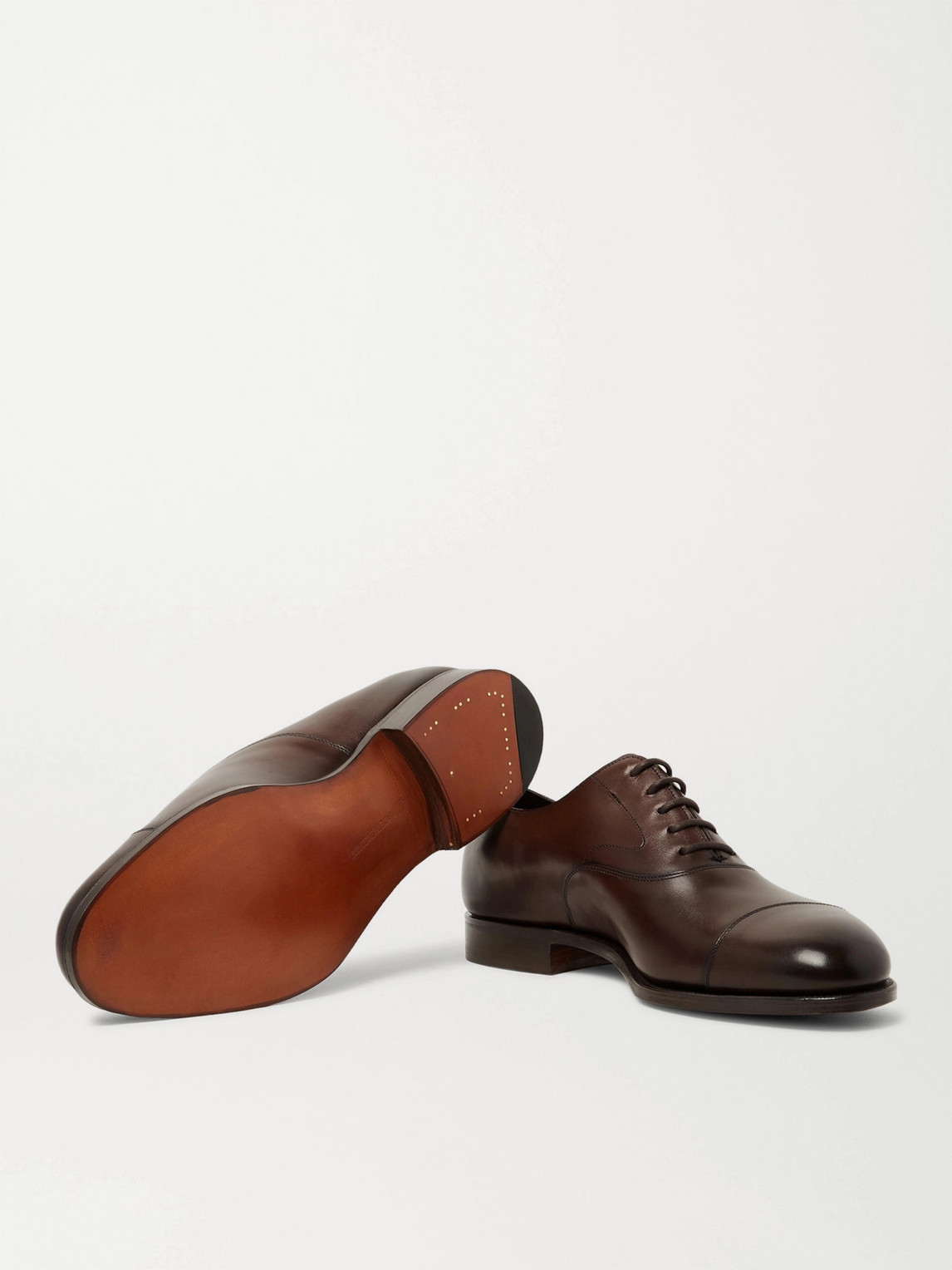 Shop Edward Green Chelsea Cap-toe Burnished-leather Oxford Shoes In Brown