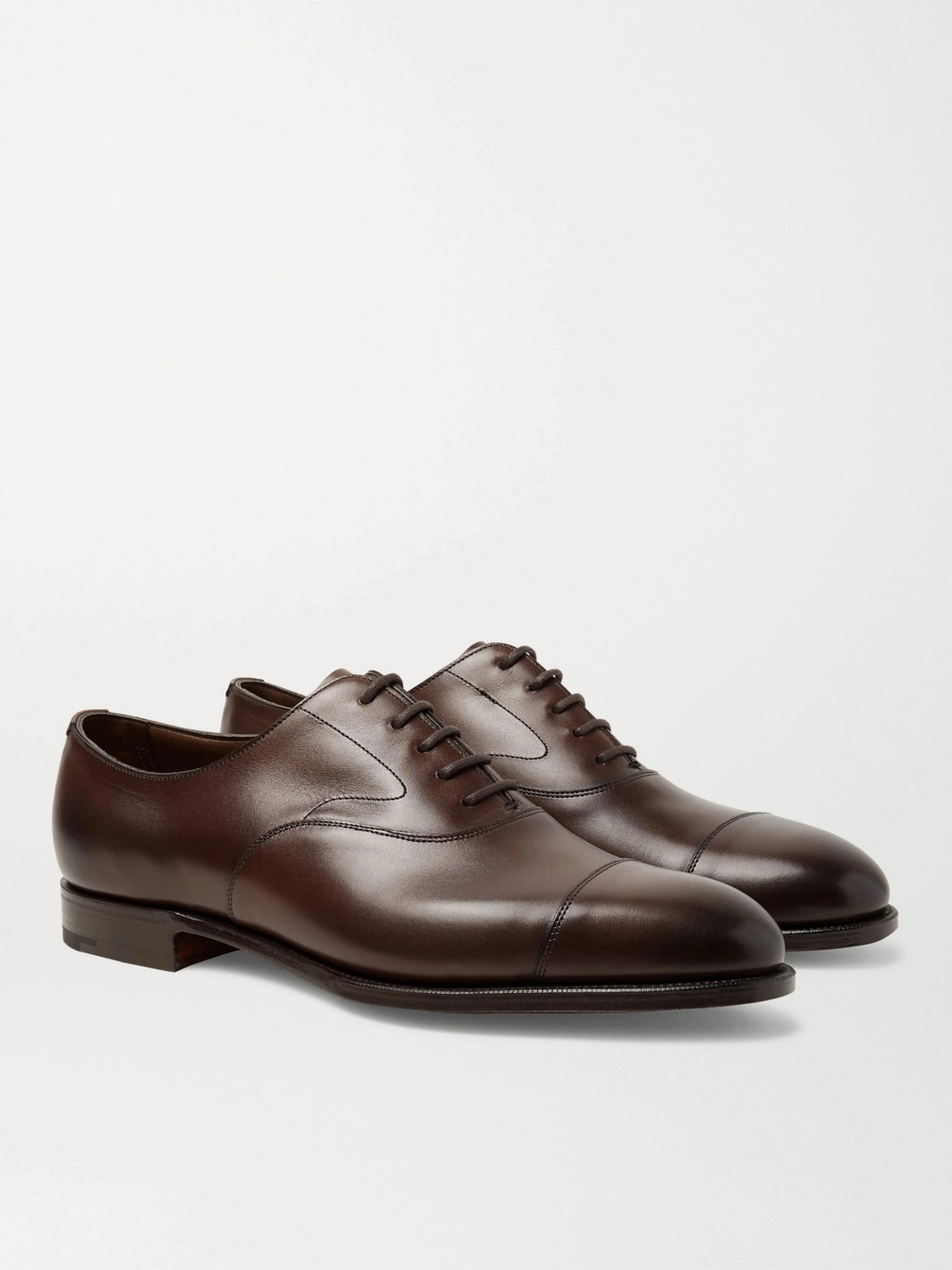 Shop Edward Green Chelsea Cap-toe Burnished-leather Oxford Shoes In Brown