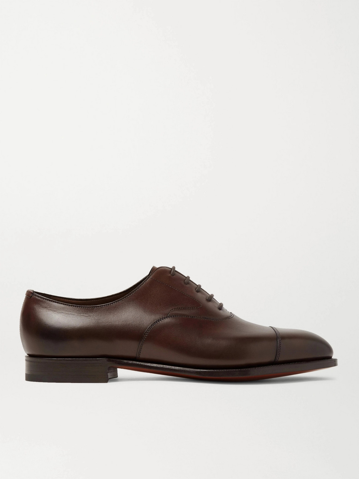 Edward Green Chelsea Cap-toe Burnished-leather Oxford Shoes In Brown