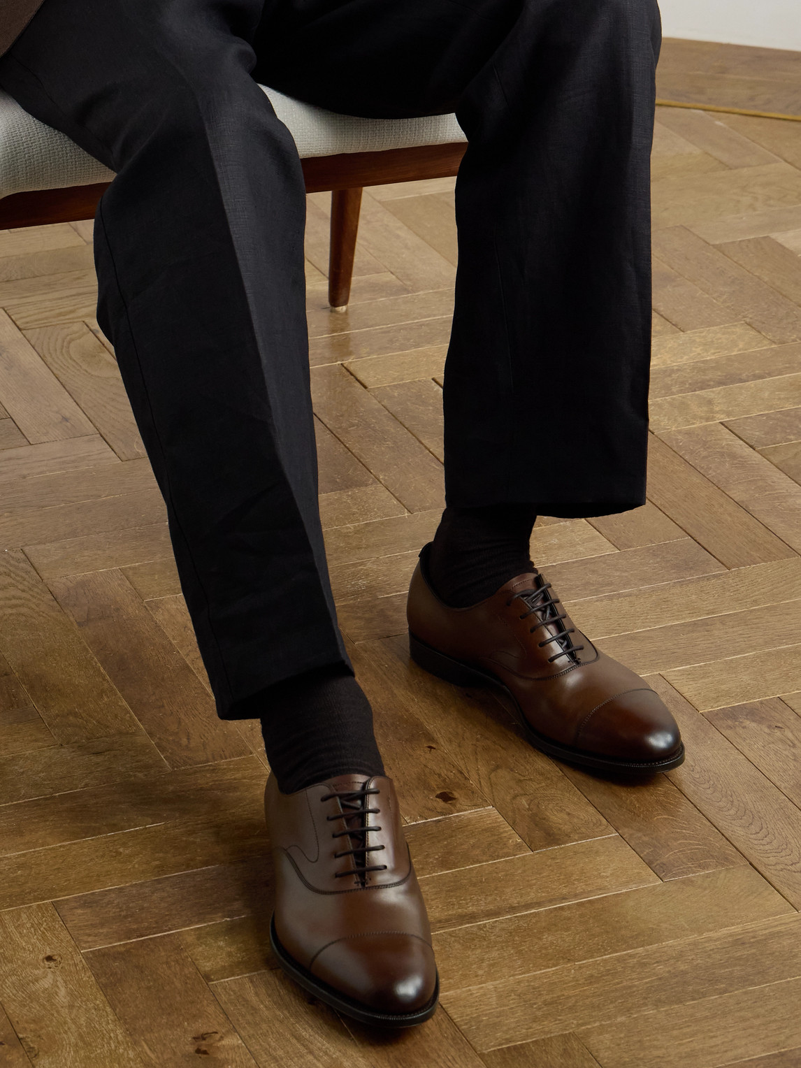 Shop Edward Green Chelsea Cap-toe Burnished-leather Oxford Shoes In Brown