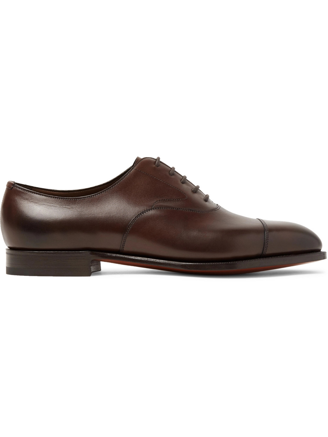 Edward Green Chelsea Cap-toe Burnished-leather Oxford Shoes In Brown