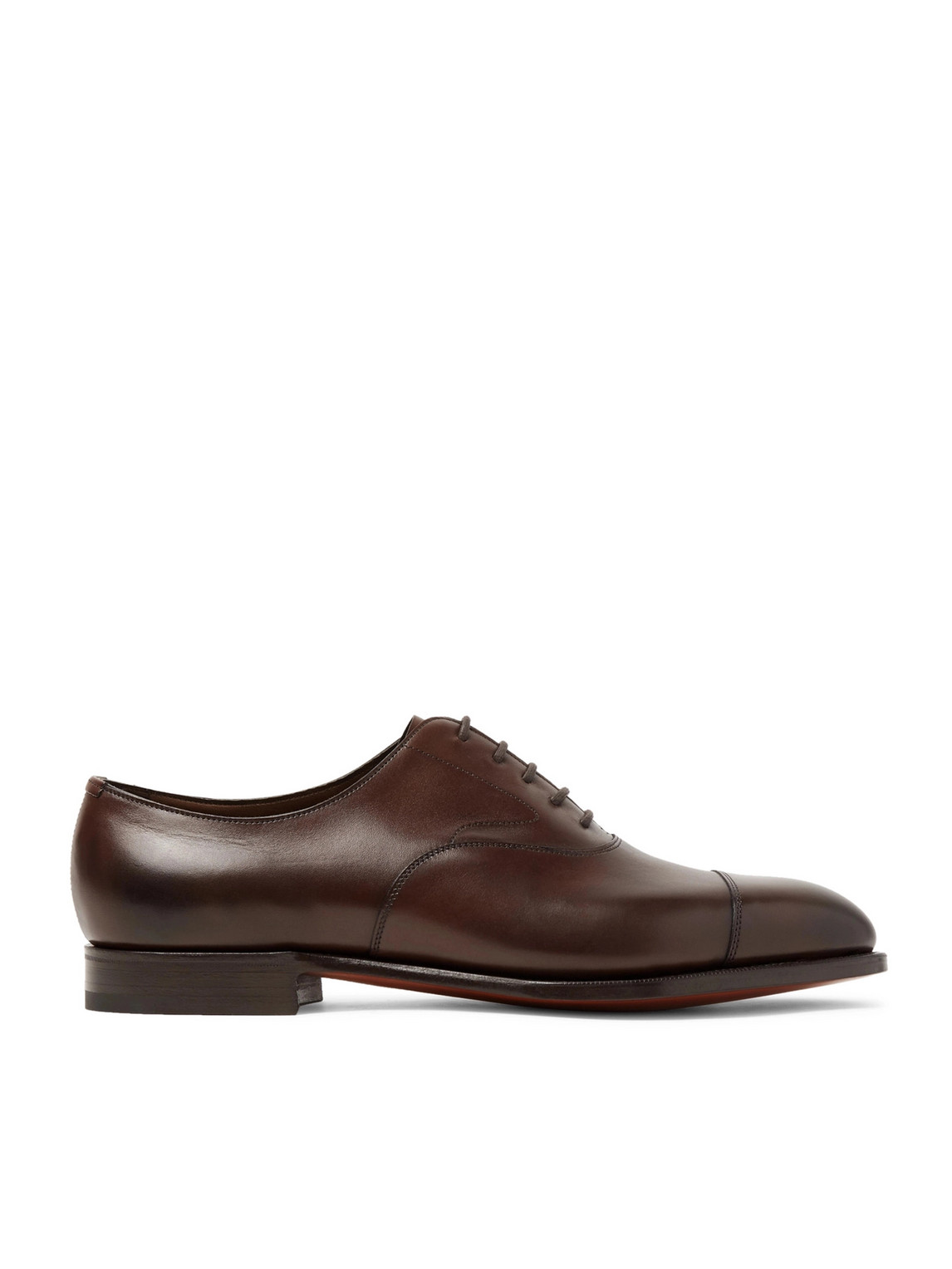 Edward Green Chelsea Cap-toe Burnished-leather Oxford Shoes In Brown