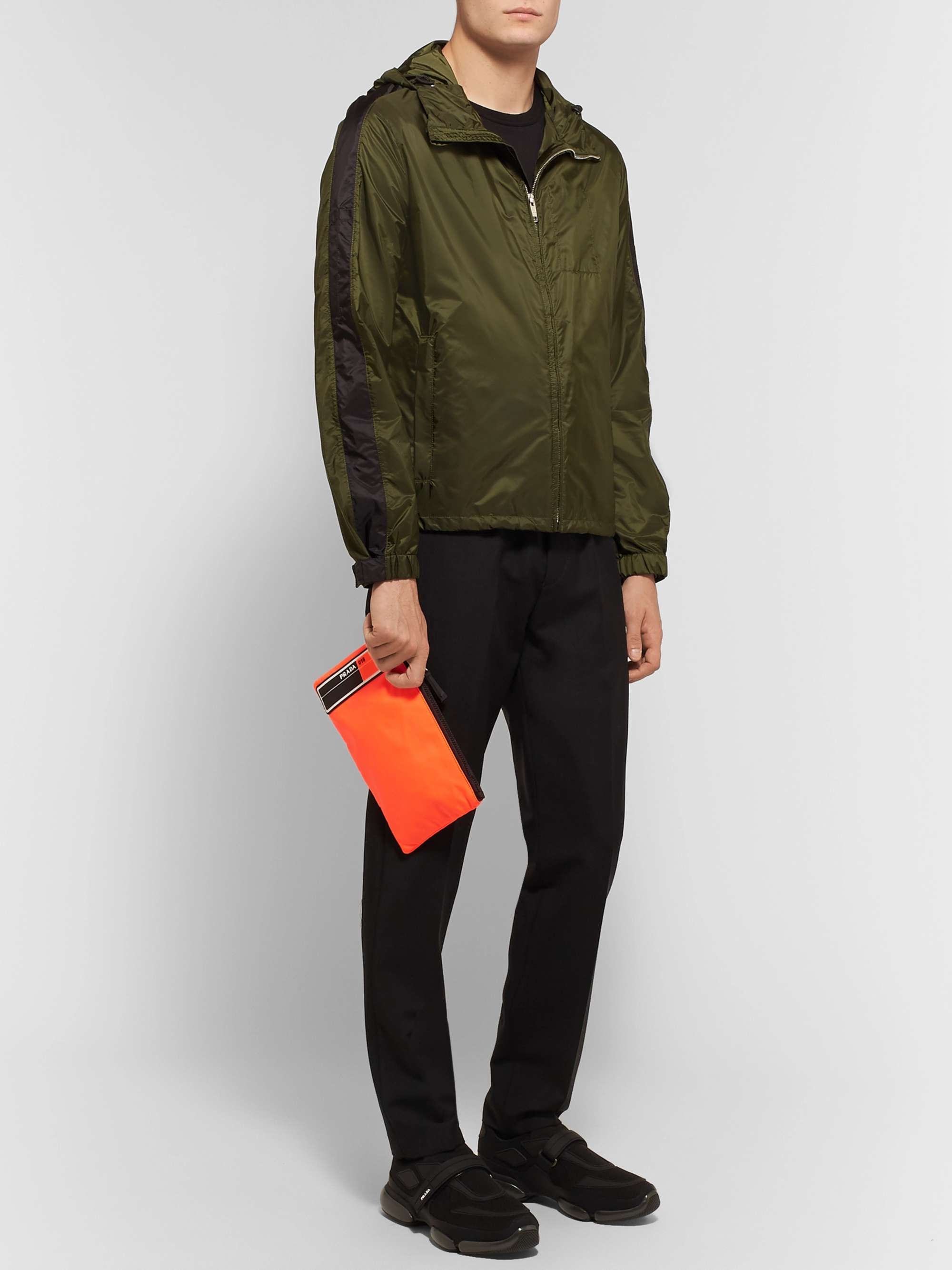 PRADA Logo-Appliquéd Leather-Trimmed Nylon Pouch