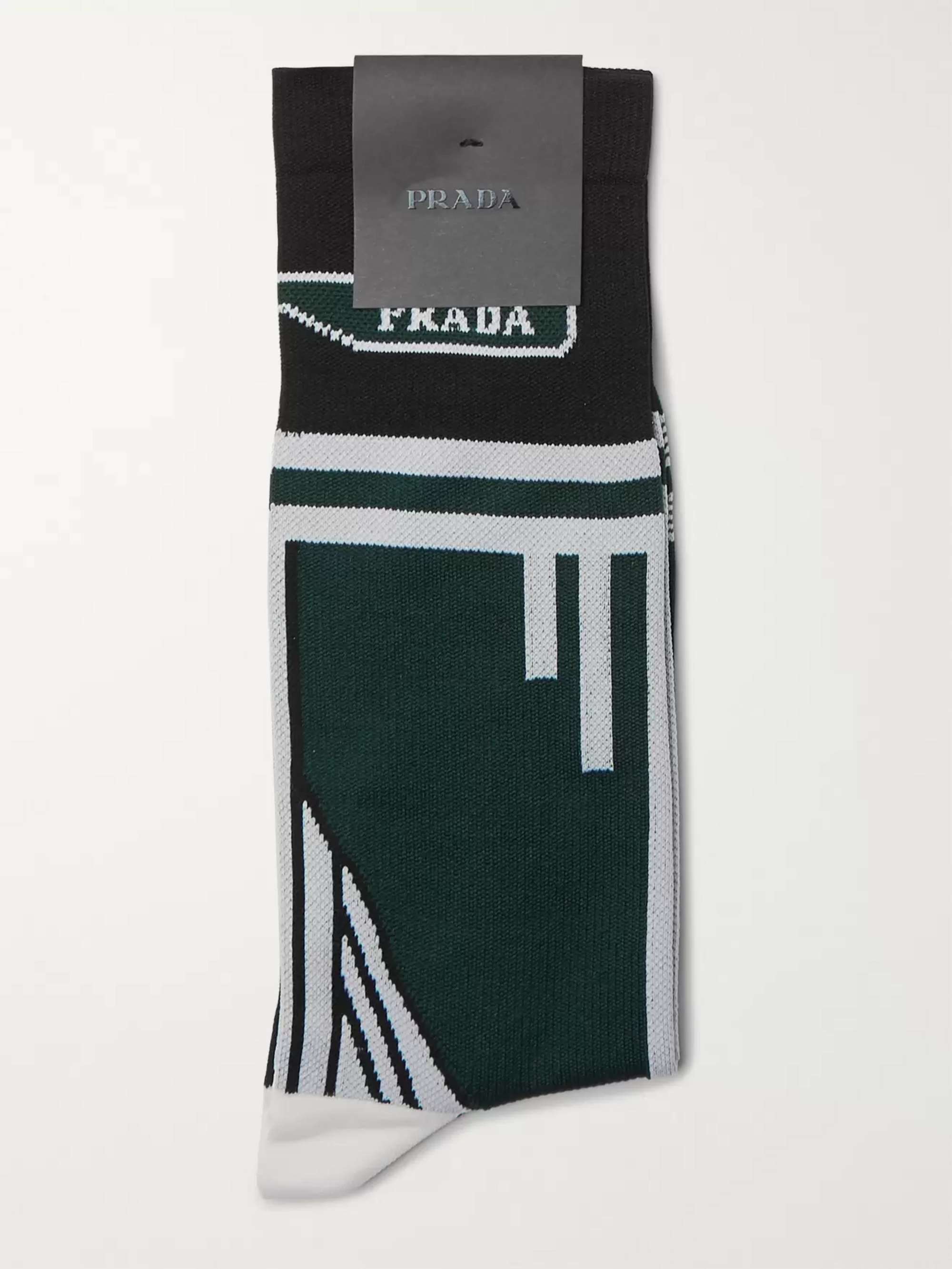 PRADA Logo-Intarsia Stretch-Knit Socks