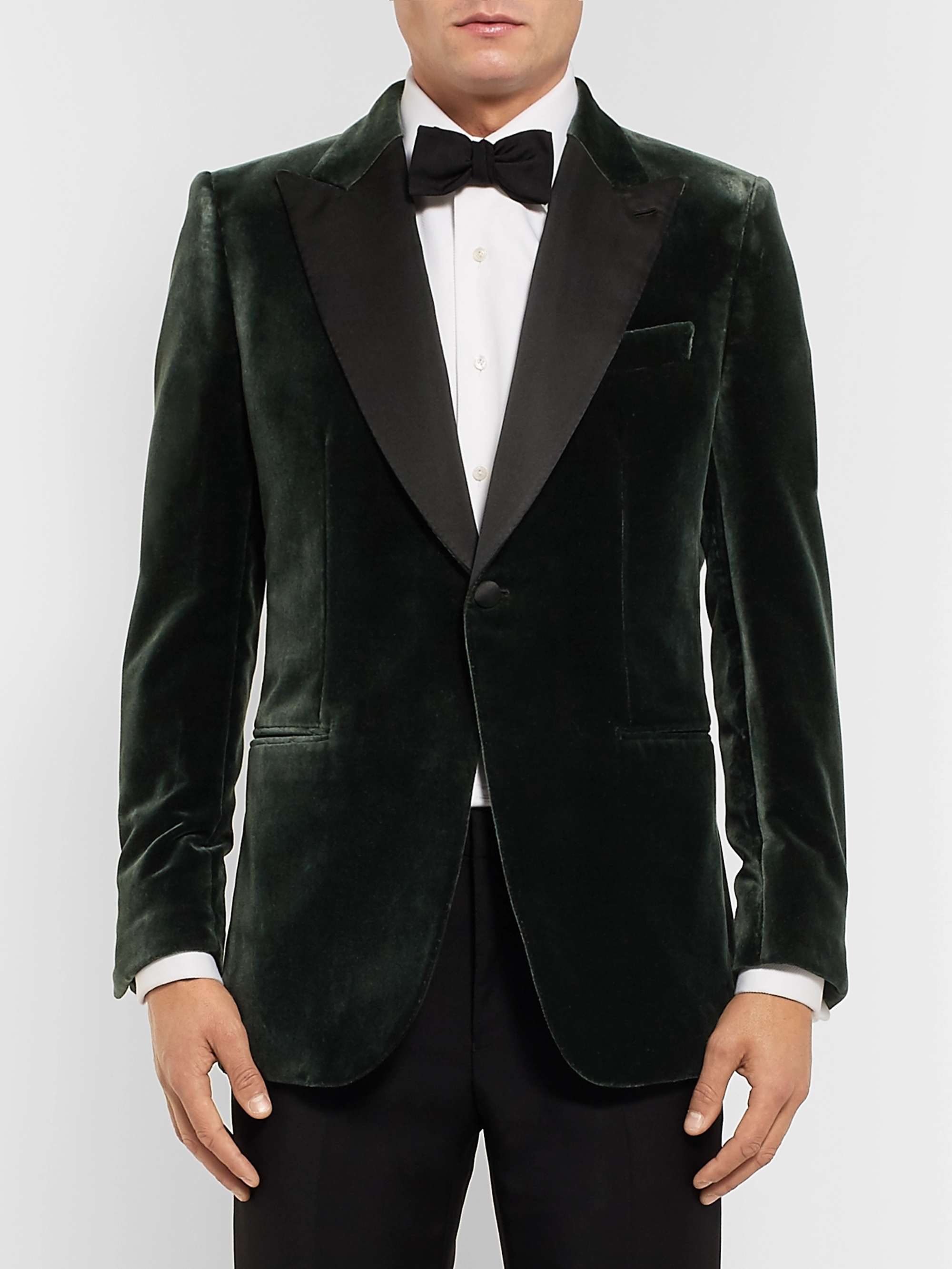 BRIONI Dark-Green Slim-Fit Silk Satin-Trimmed Cotton and Silk-Blend Velvet Tuxedo Jacket