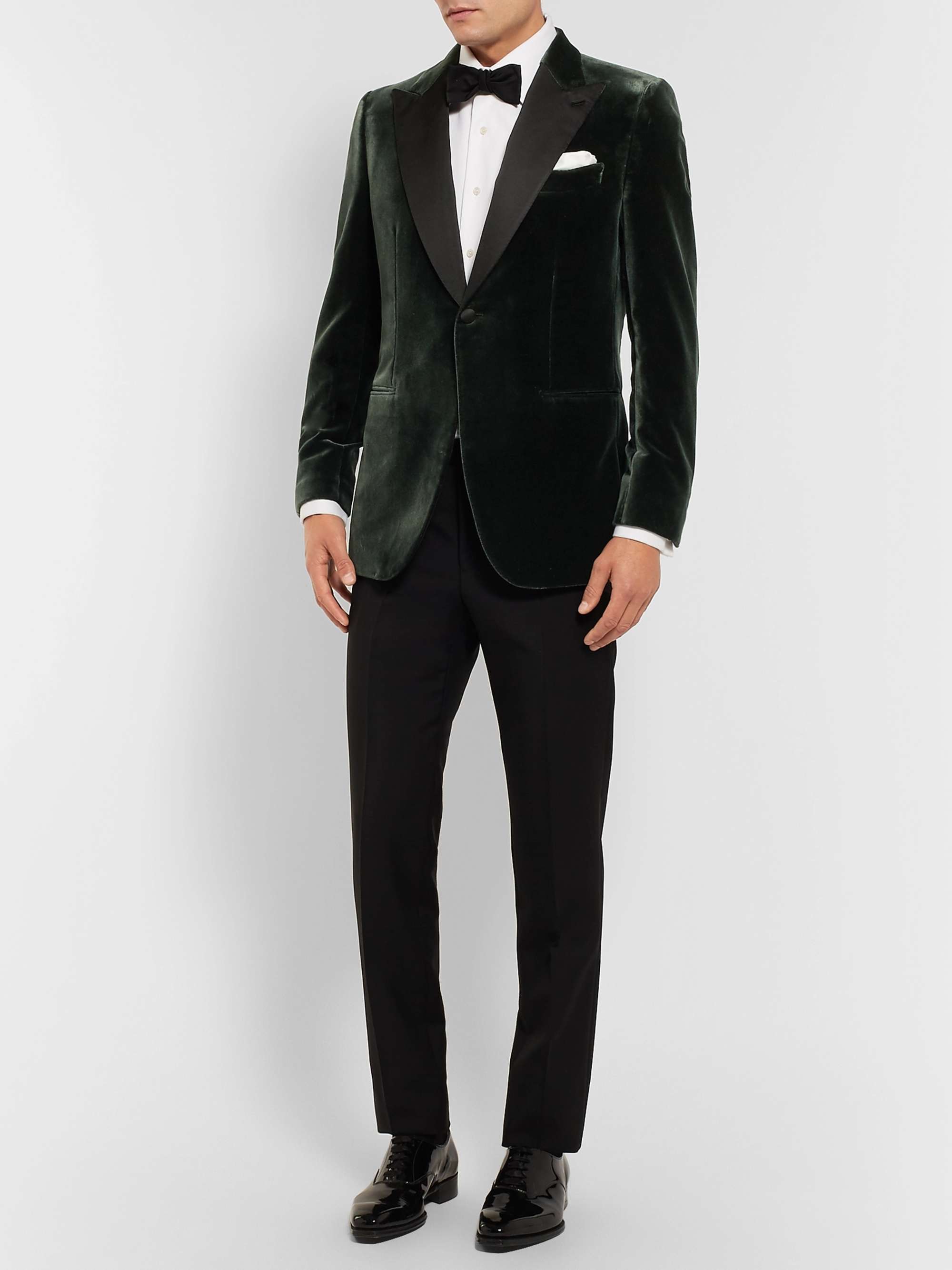 BRIONI Dark-Green Slim-Fit Silk Satin-Trimmed Cotton and Silk-Blend Velvet Tuxedo Jacket