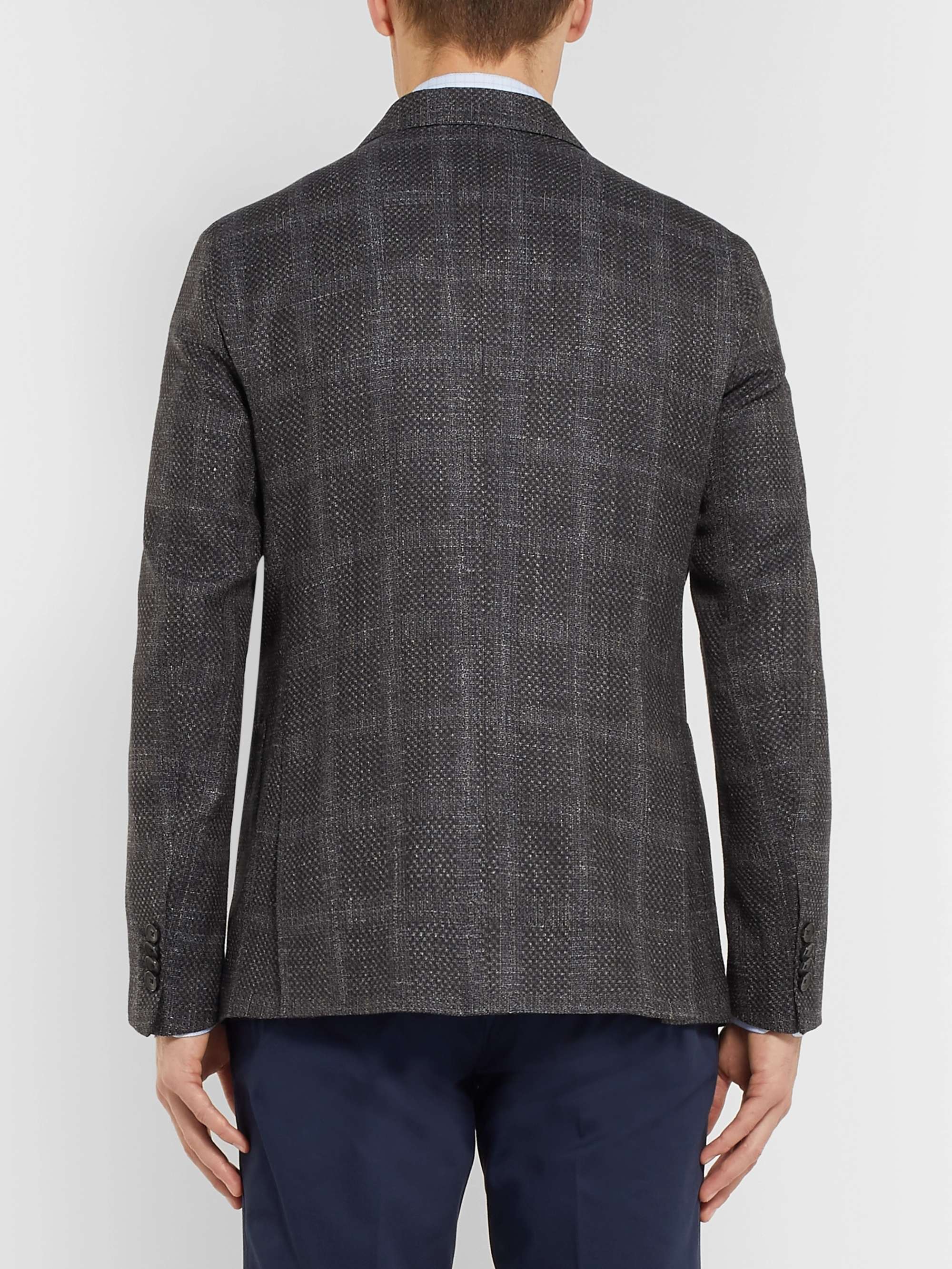ETRO Grey Checked Wool, Silk and Linen-Blend Blazer