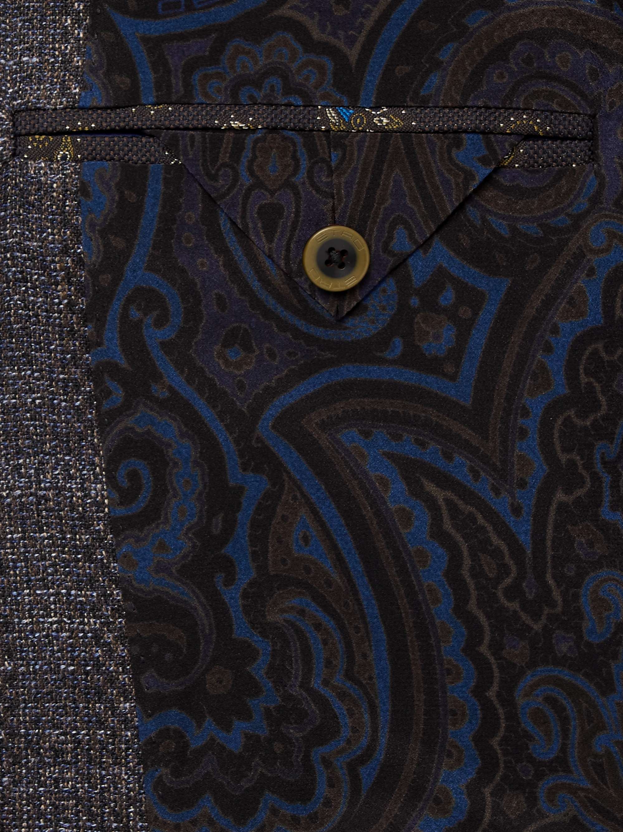 ETRO Grey Checked Wool, Silk and Linen-Blend Blazer