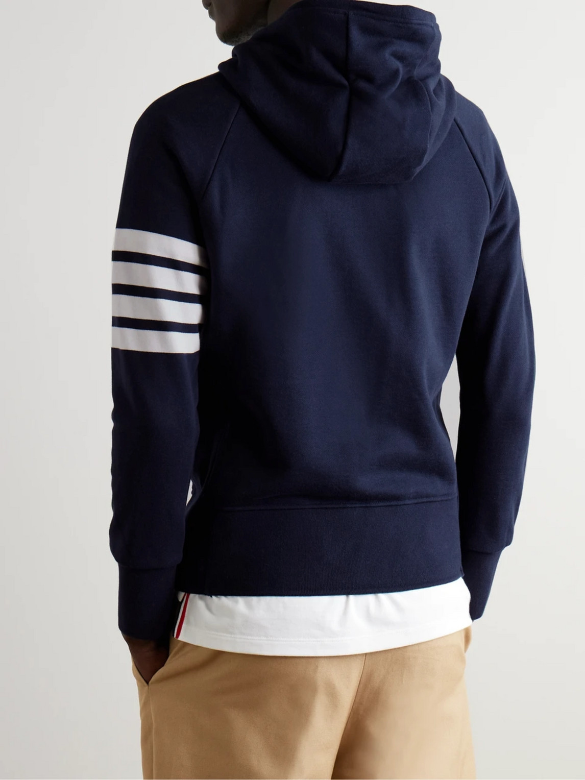 Shop Thom Browne Slim-fit Striped Loopback Cotton-jersey Zip-up Hoodie In Blue