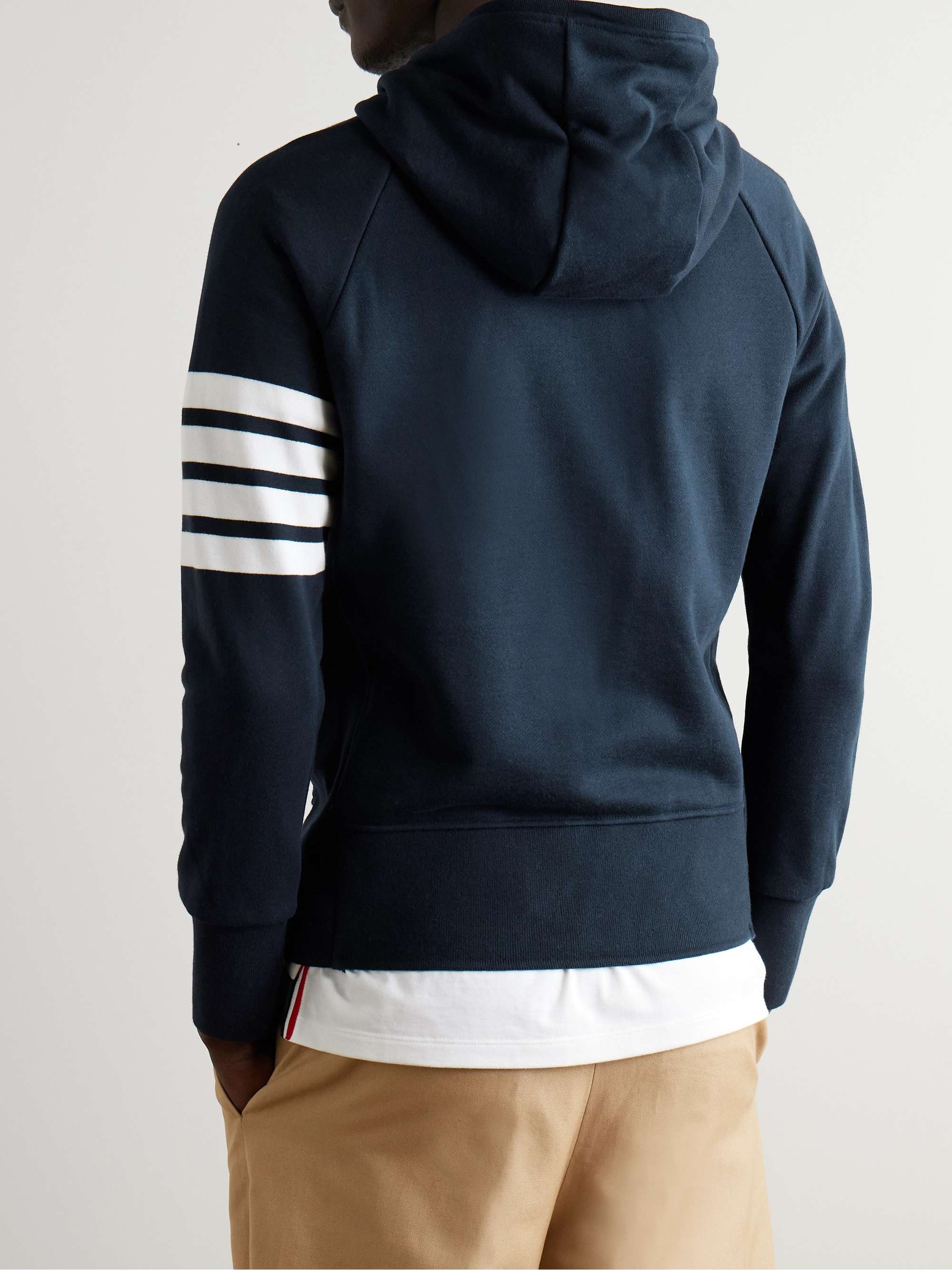 THOM BROWNE Striped Ribbed Cotton-Jersey Zip-Up Hoodie