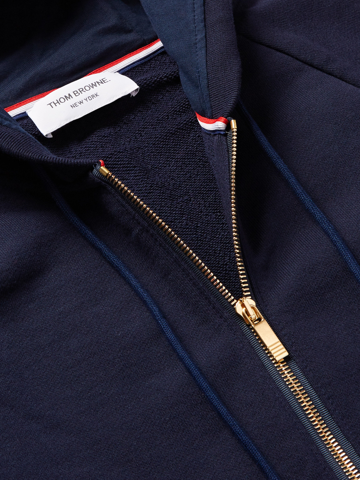 Shop Thom Browne Slim-fit Striped Loopback Cotton-jersey Zip-up Hoodie In Blue