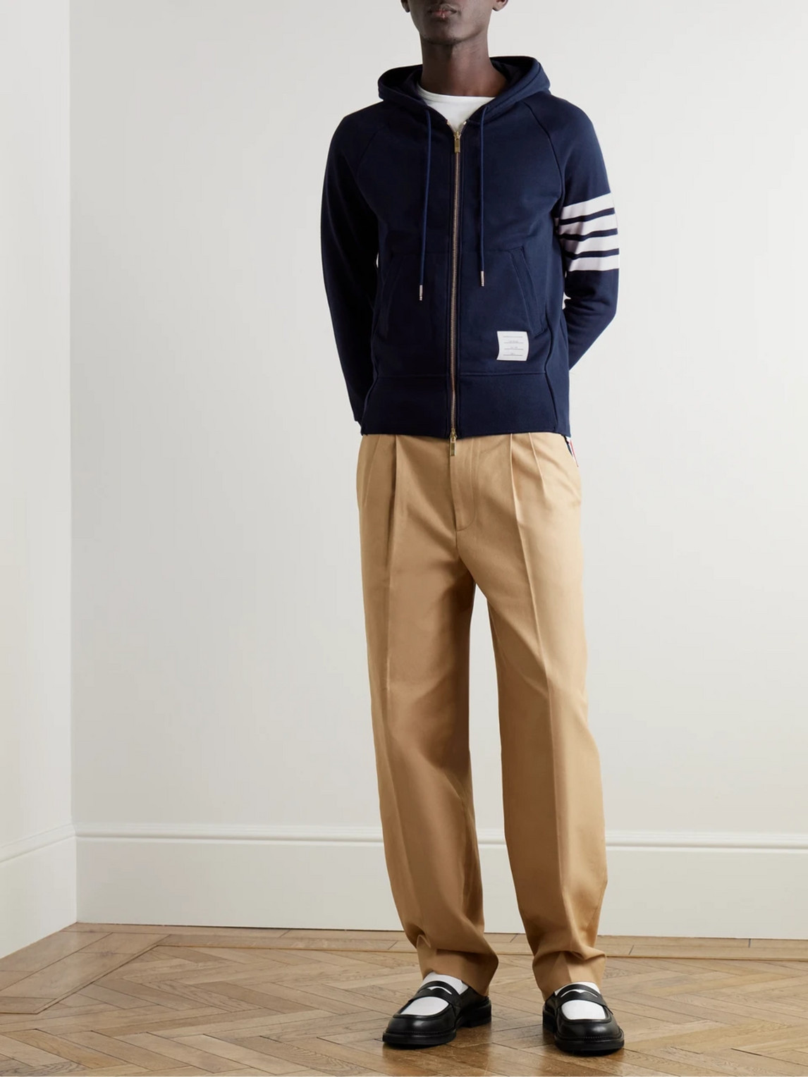 Shop Thom Browne Slim-fit Striped Loopback Cotton-jersey Zip-up Hoodie In Blue