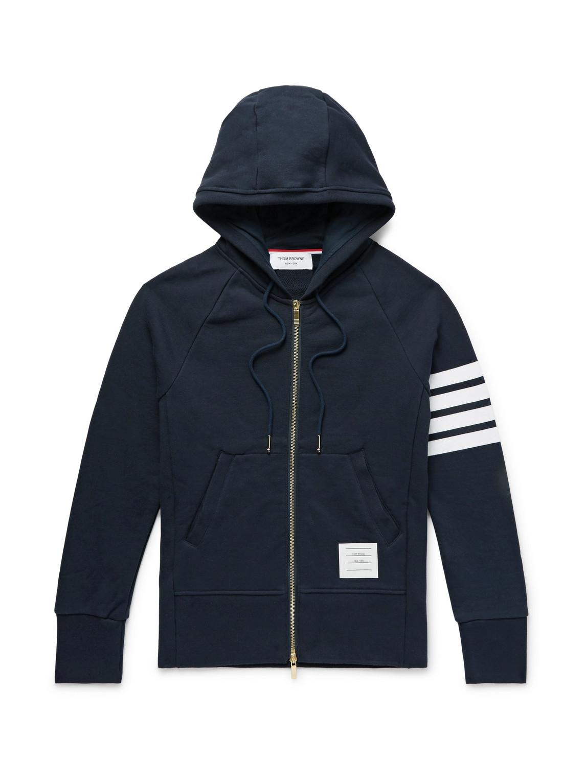 Shop Thom Browne Slim-fit Striped Loopback Cotton-jersey Zip-up Hoodie In Blue