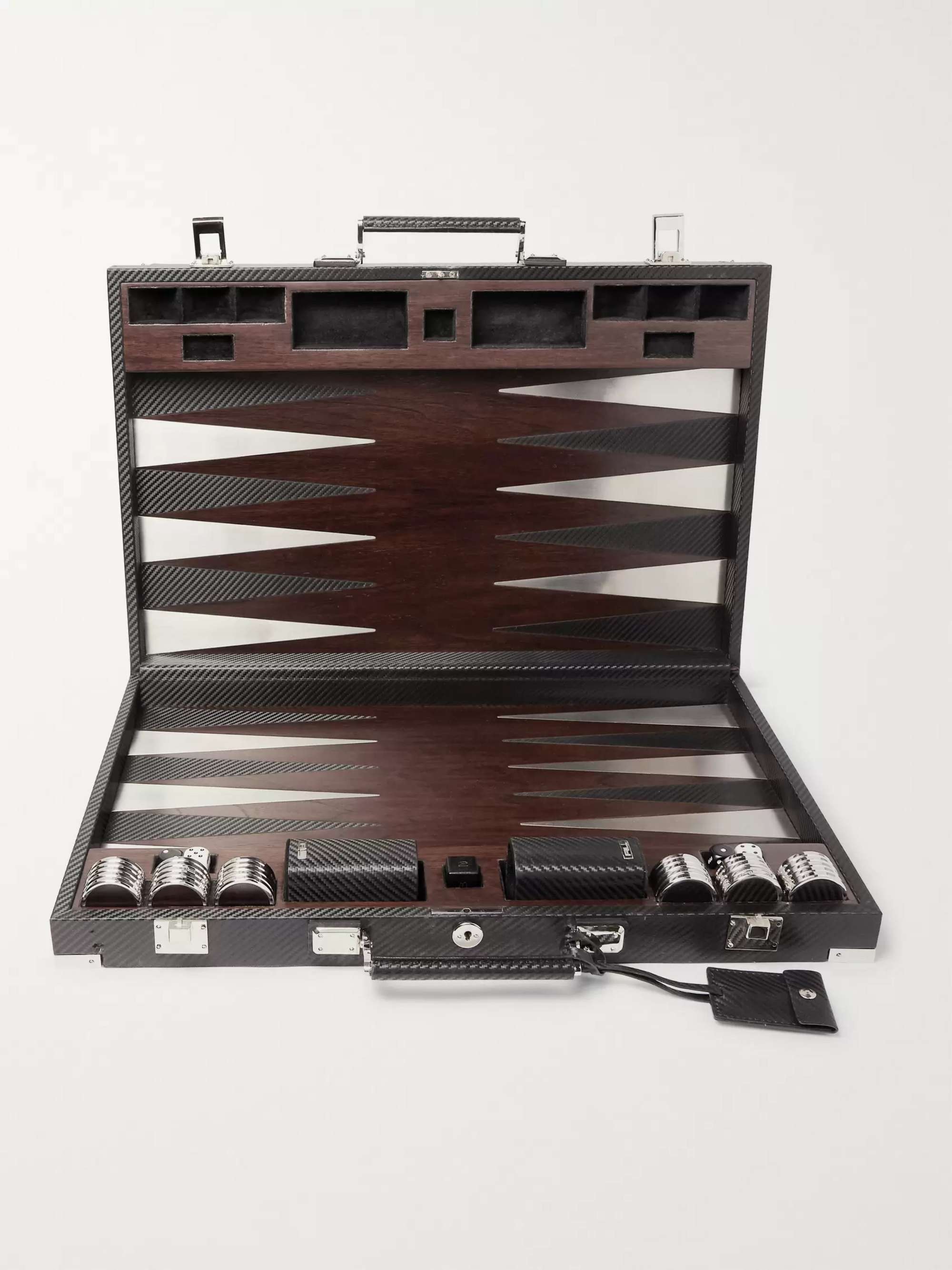 RALPH LAUREN HOME Sutton Walnut, Leather and Stainless Steel Backgammon Set
