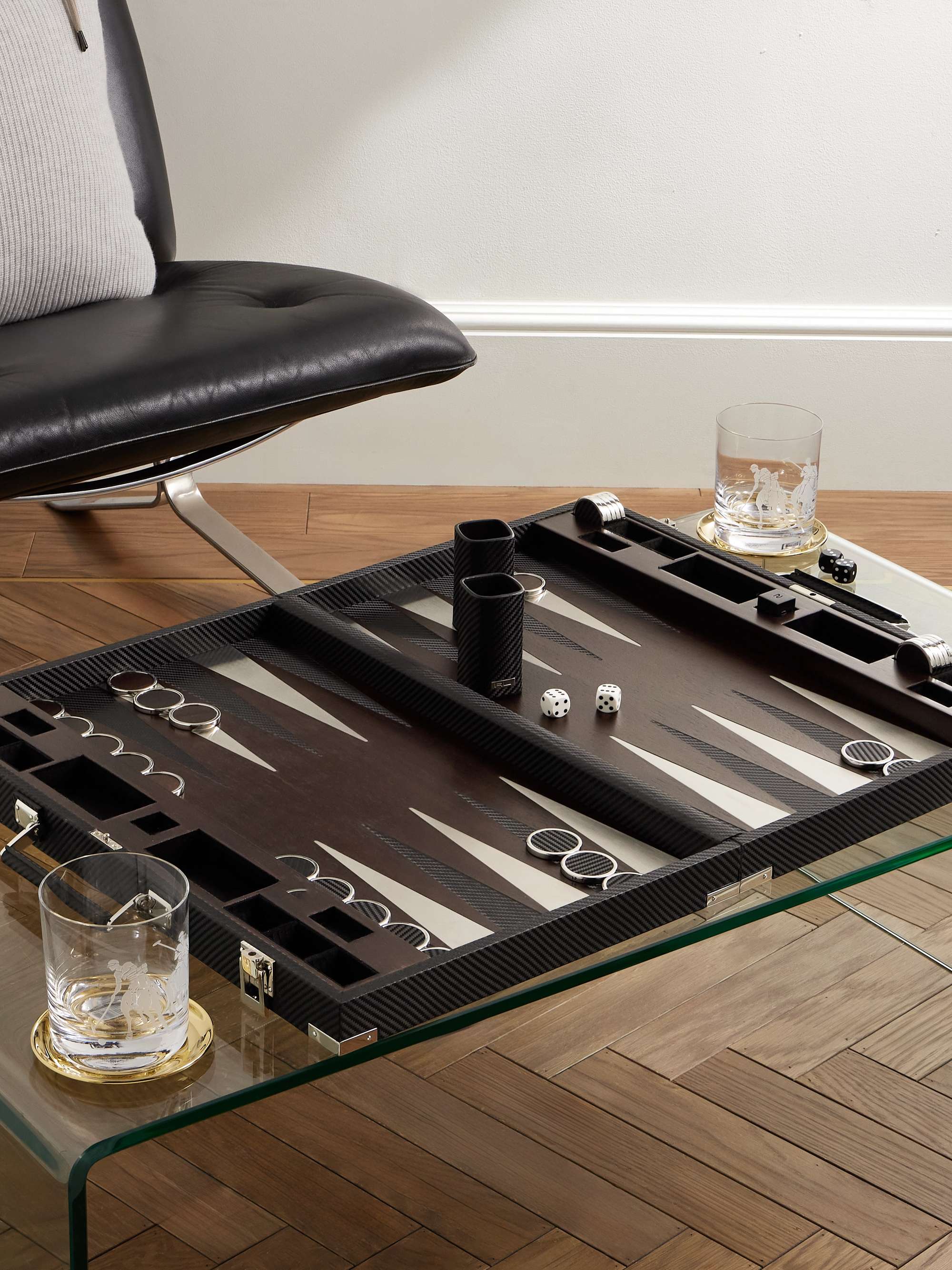 RALPH LAUREN HOME Sutton Walnut, Leather and Stainless Steel Backgammon Set