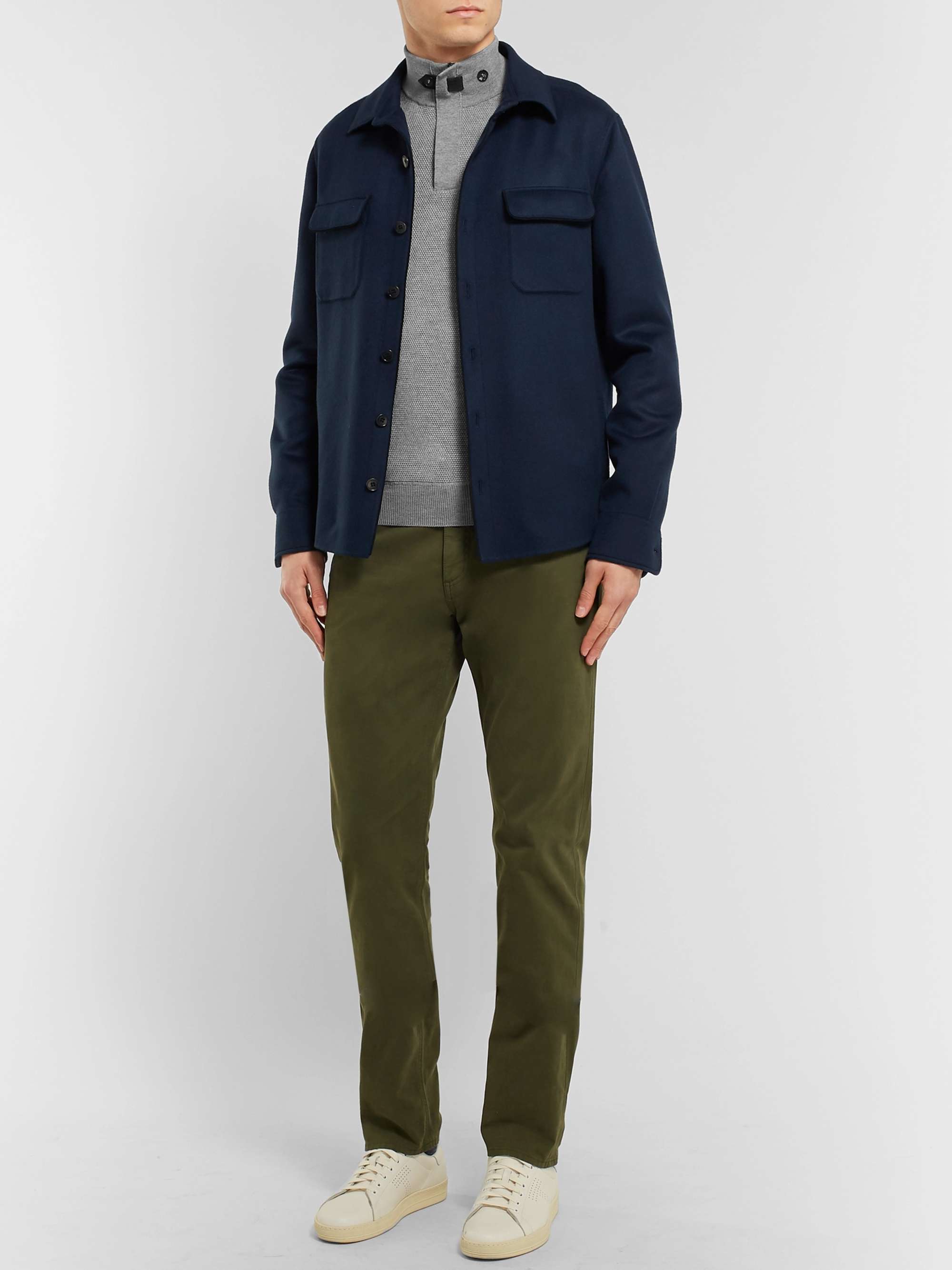 ZEGNA Suede-Trimmed Waffle-Knit Wool Sweater