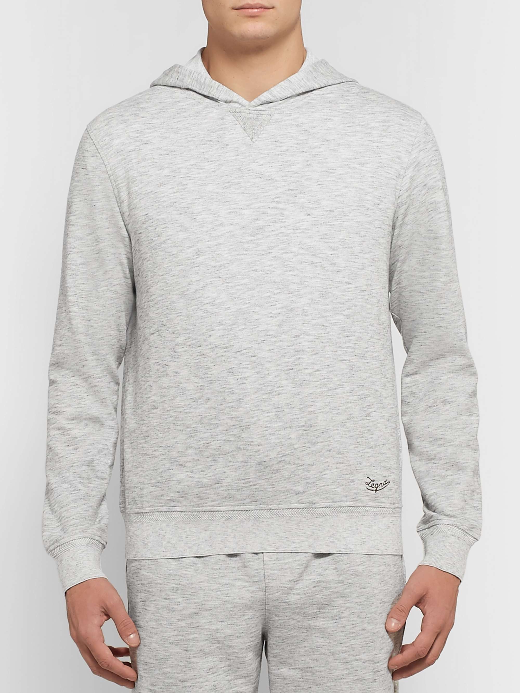 ZEGNA Embroidered Mélange Loopback Cotton-Jersey Hoodie