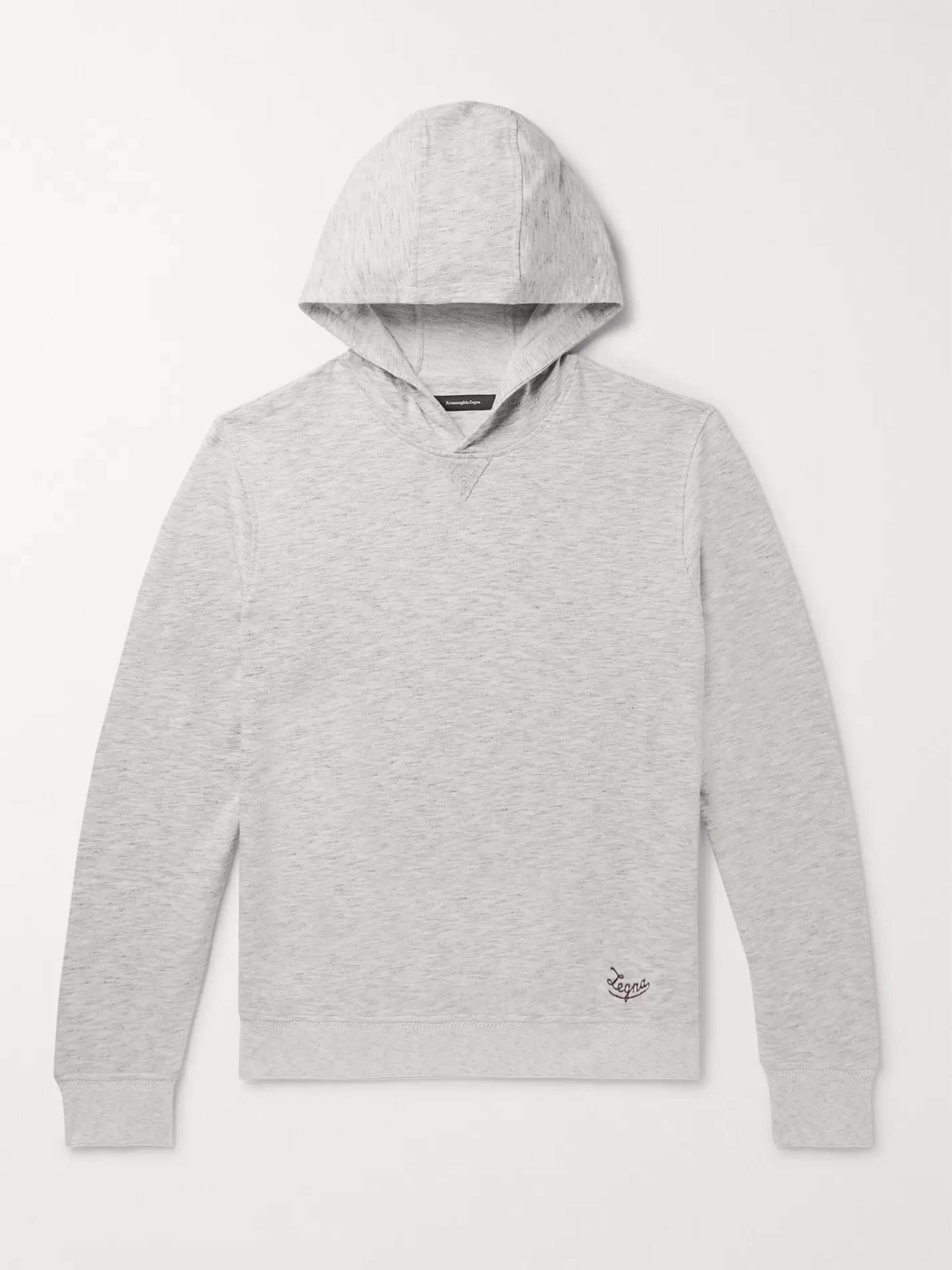 ZEGNA Embroidered Mélange Loopback Cotton-Jersey Hoodie