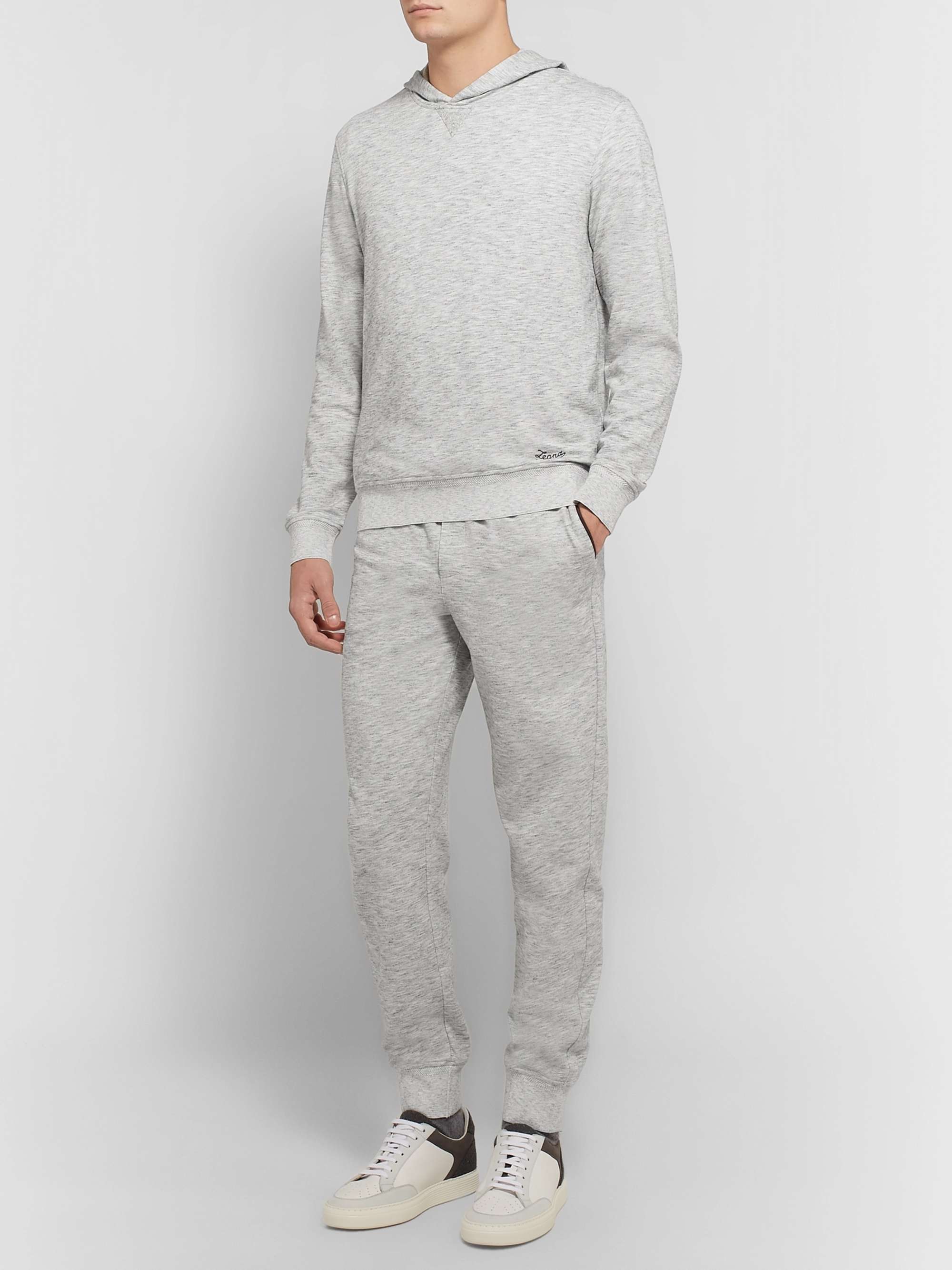 ZEGNA Embroidered Mélange Loopback Cotton-Jersey Hoodie