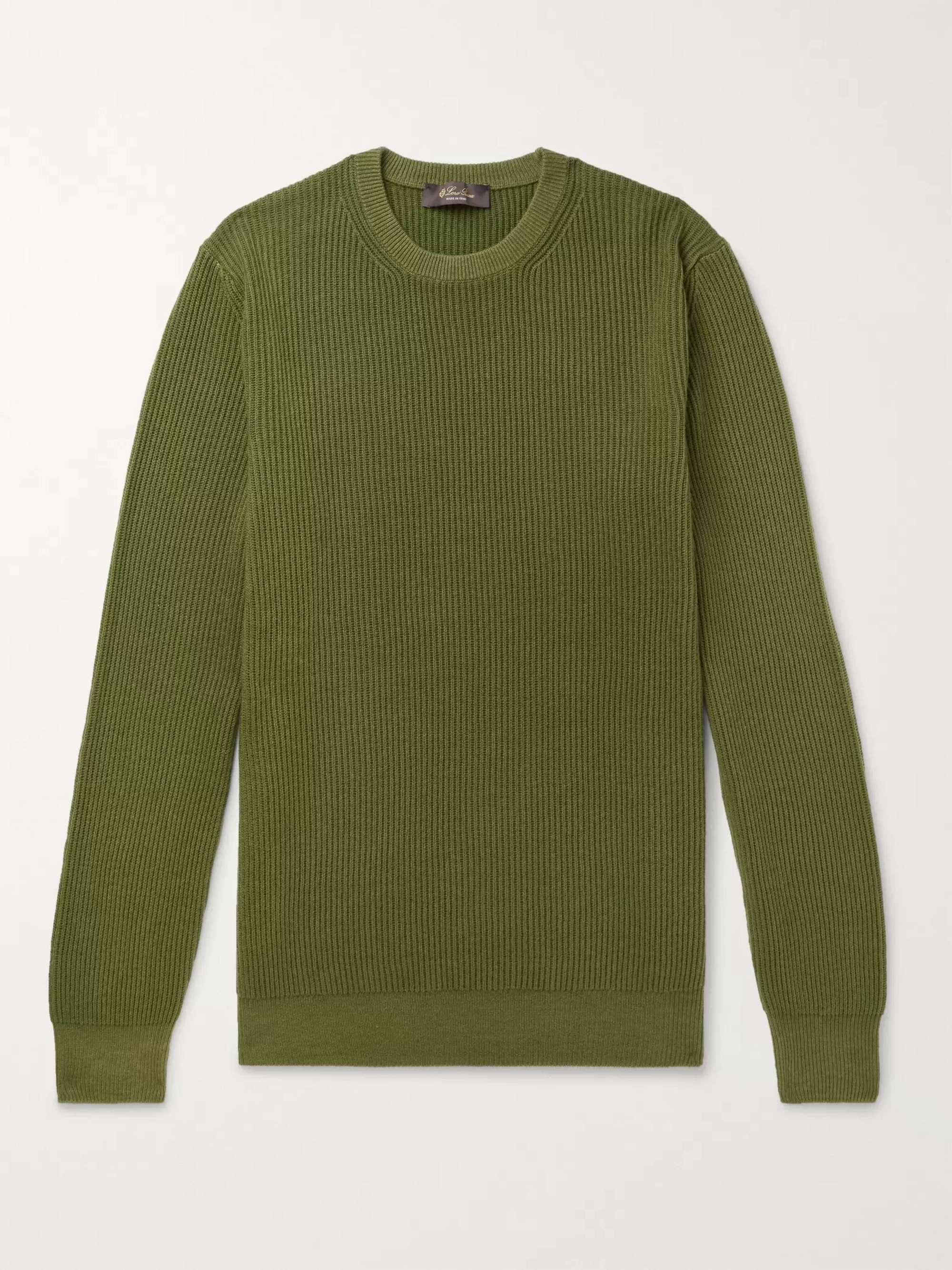 LORO PIANA Girocollo Riverside Garment-Dyed Ribbed Cashmere Sweater