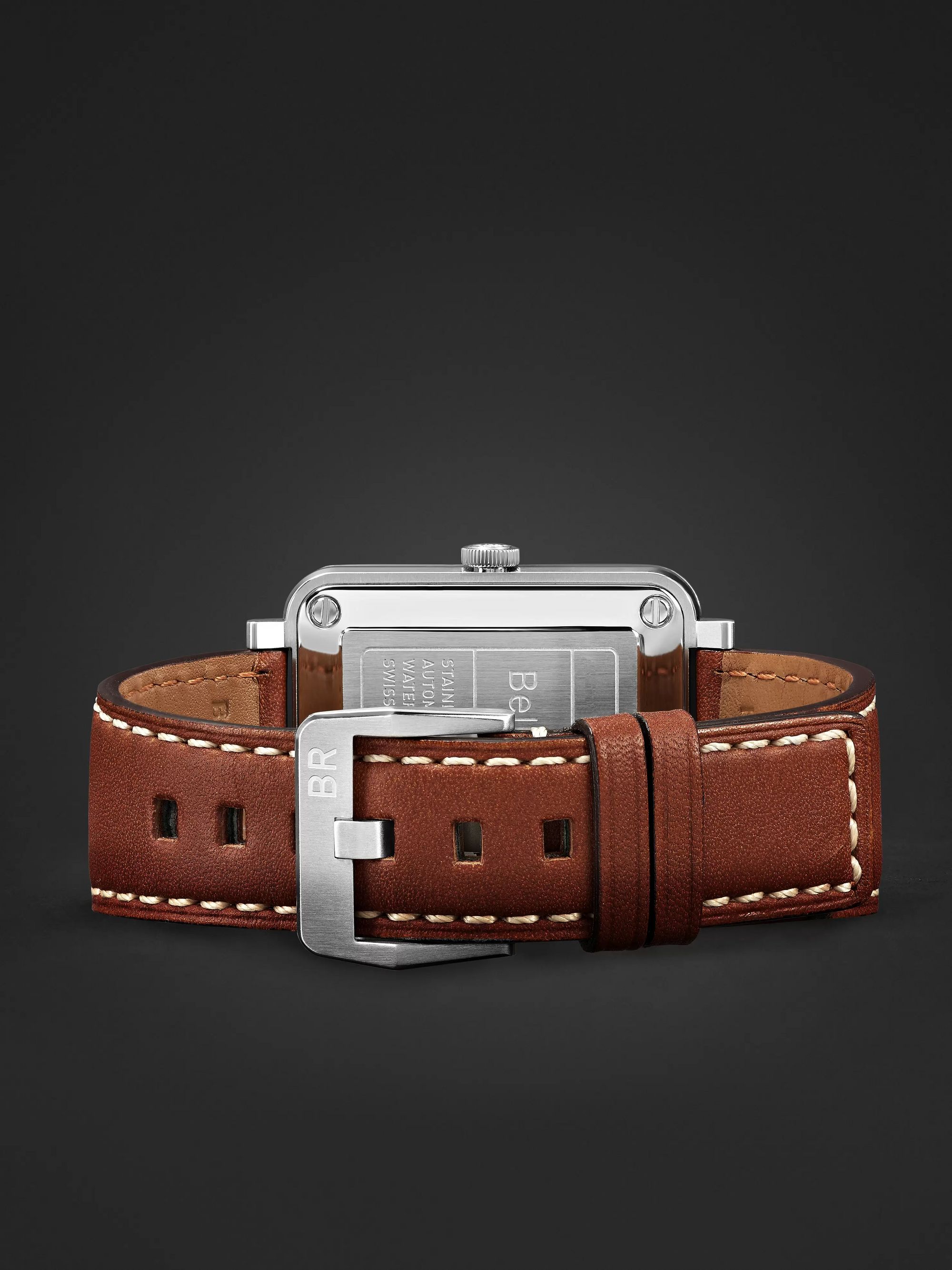 BELL & ROSS BR S-92 Golden Heritage Automatic 39mm Stainless Steel and Leather Watch, Ref. No. BRS92-ST-G-HE/SCA