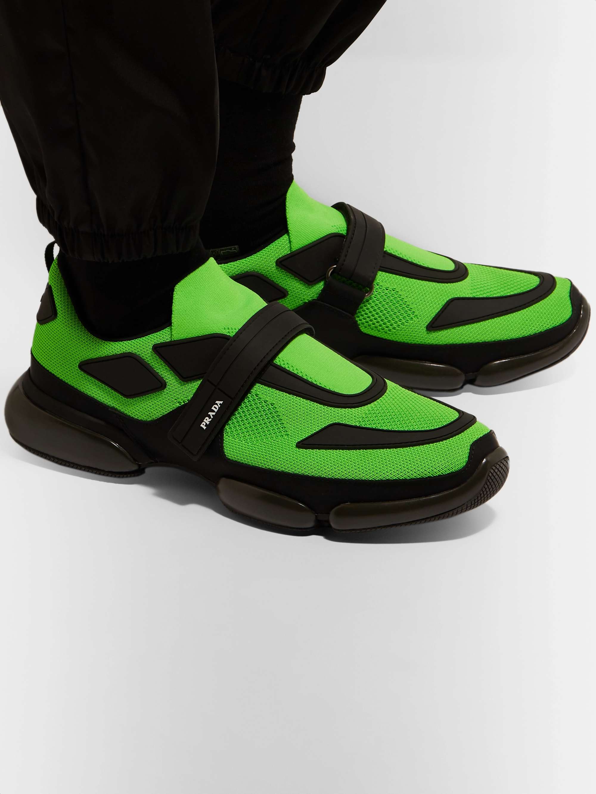 PRADA Cloudbust Mesh, Rubber and Leather Sneakers