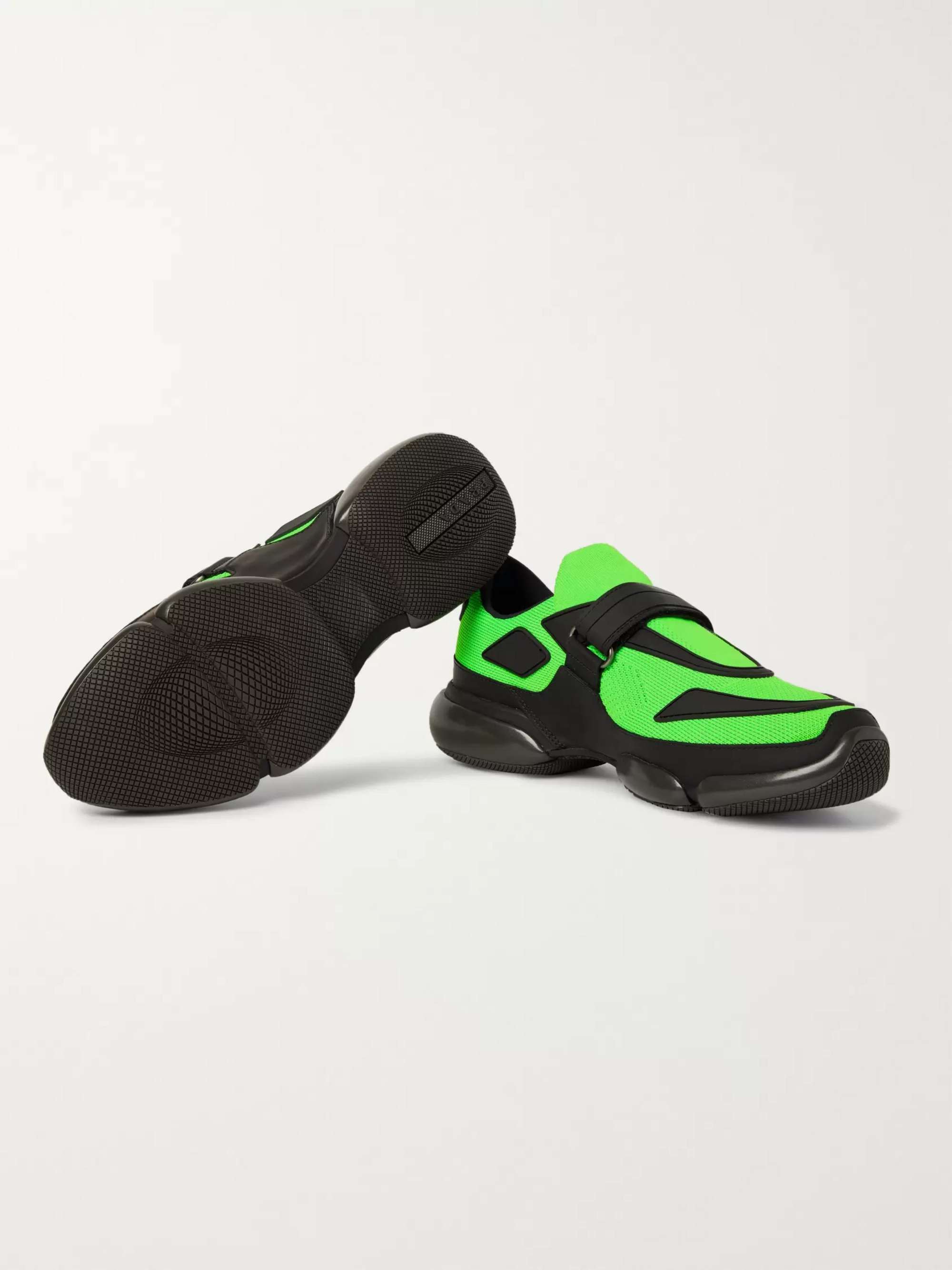 PRADA Cloudbust Mesh, Rubber and Leather Sneakers