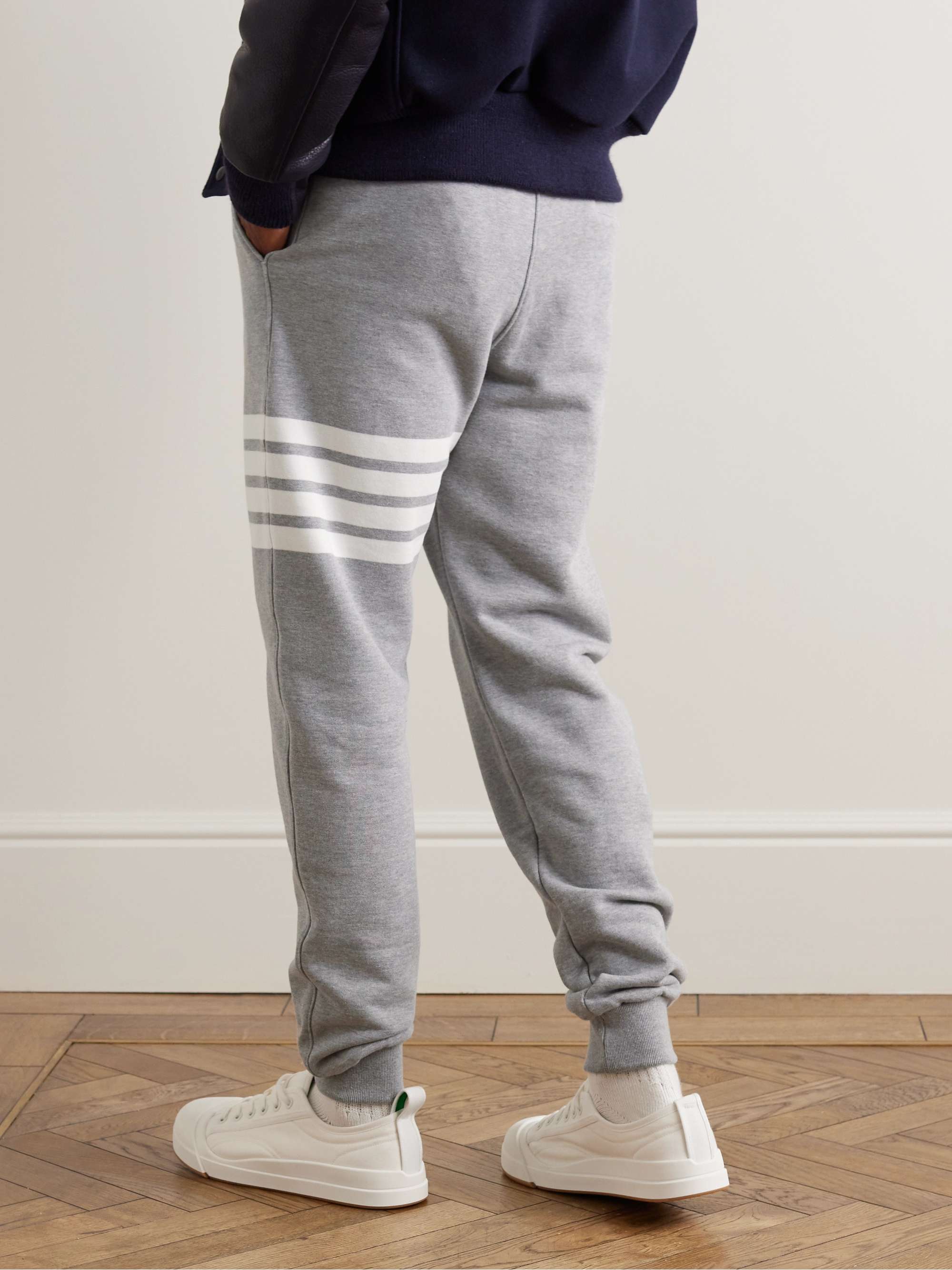 THOM BROWNE Tapered Striped Loopback Cotton-Jersey Sweatpants