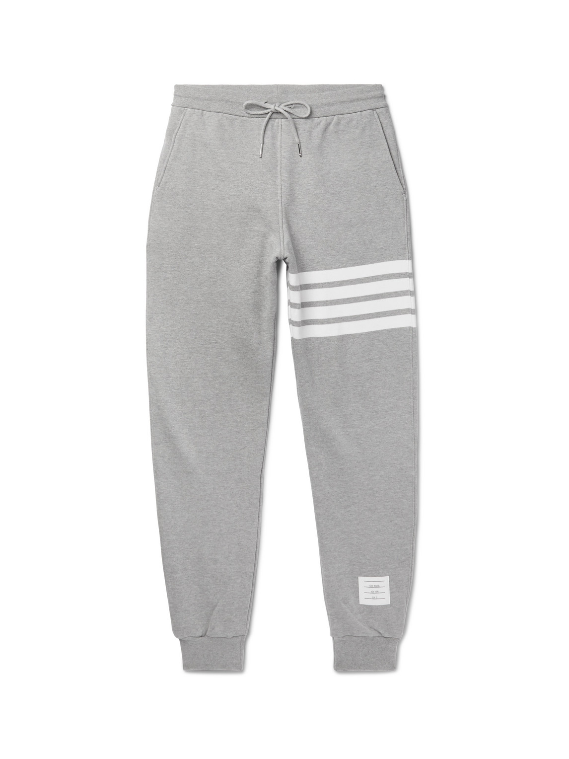 Shop Thom Browne Tapered Striped Loopback Cotton-jersey Sweatpants In Gray