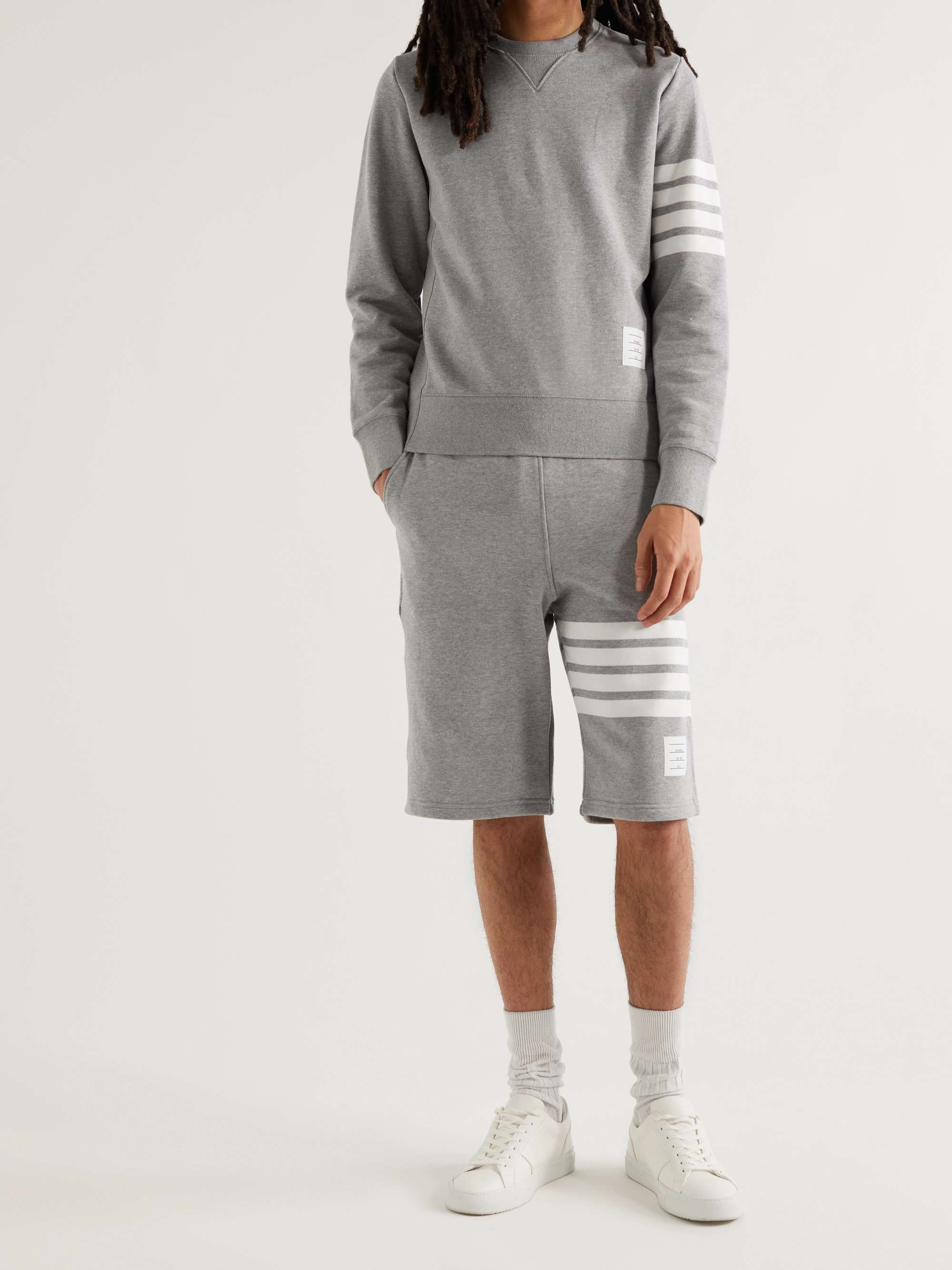 THOM BROWNE Striped Loopback Cotton-Jersey Shorts