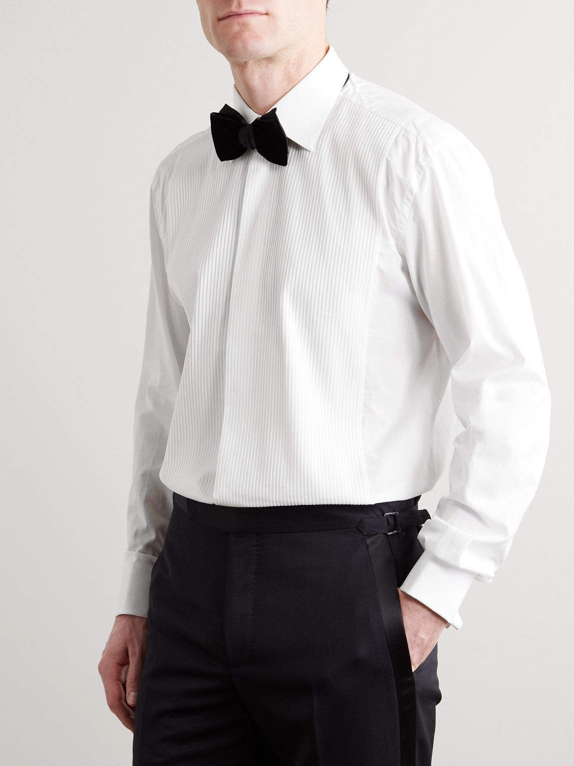 Shop Brioni White Slim-fit Bib-front Double-cuff Cotton-voile Shirt