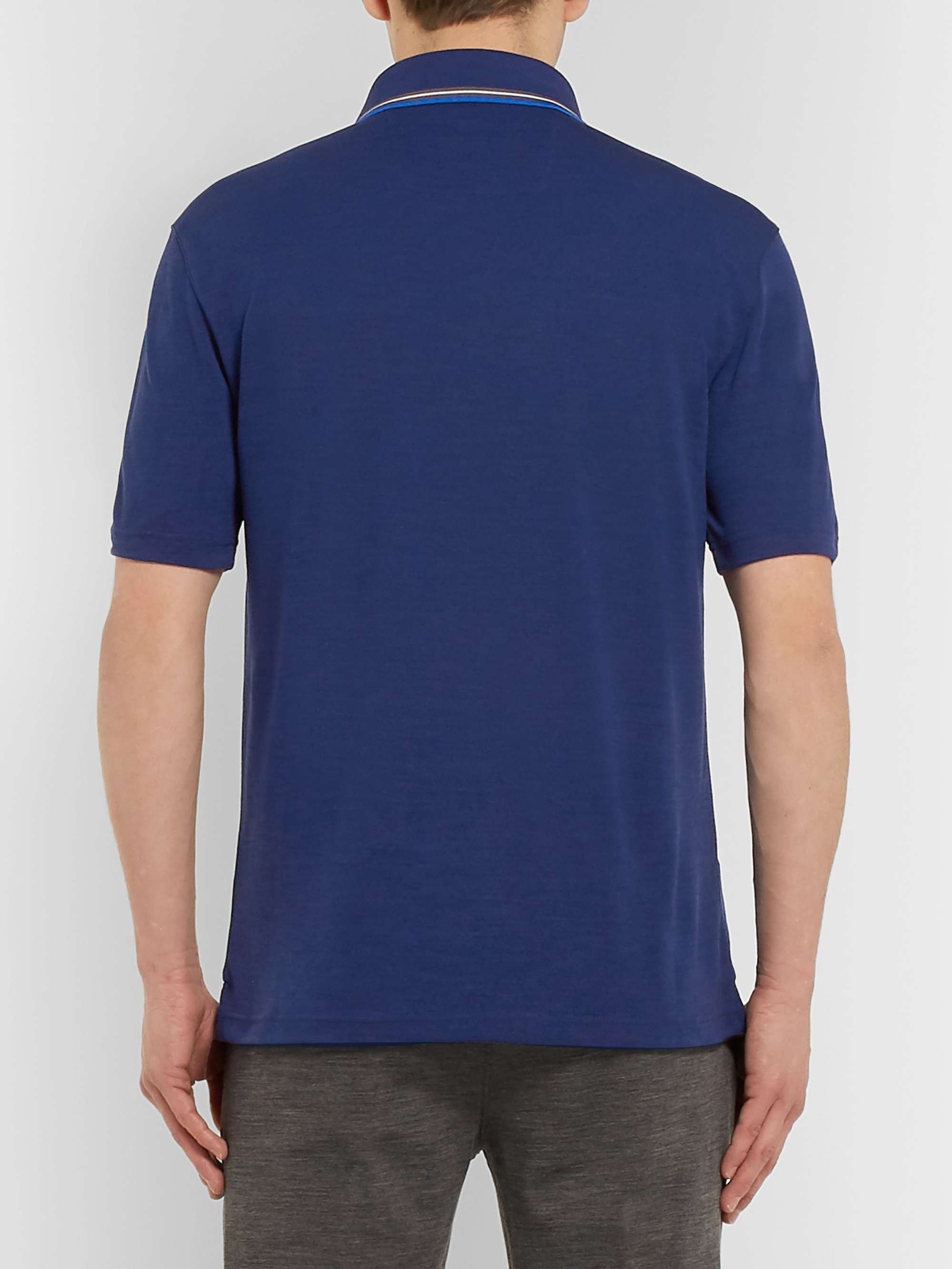 Z ZEGNA Contrast-Tipped Logo-Appliquéd TECHMERINO Wool-Piqué Polo Shirt