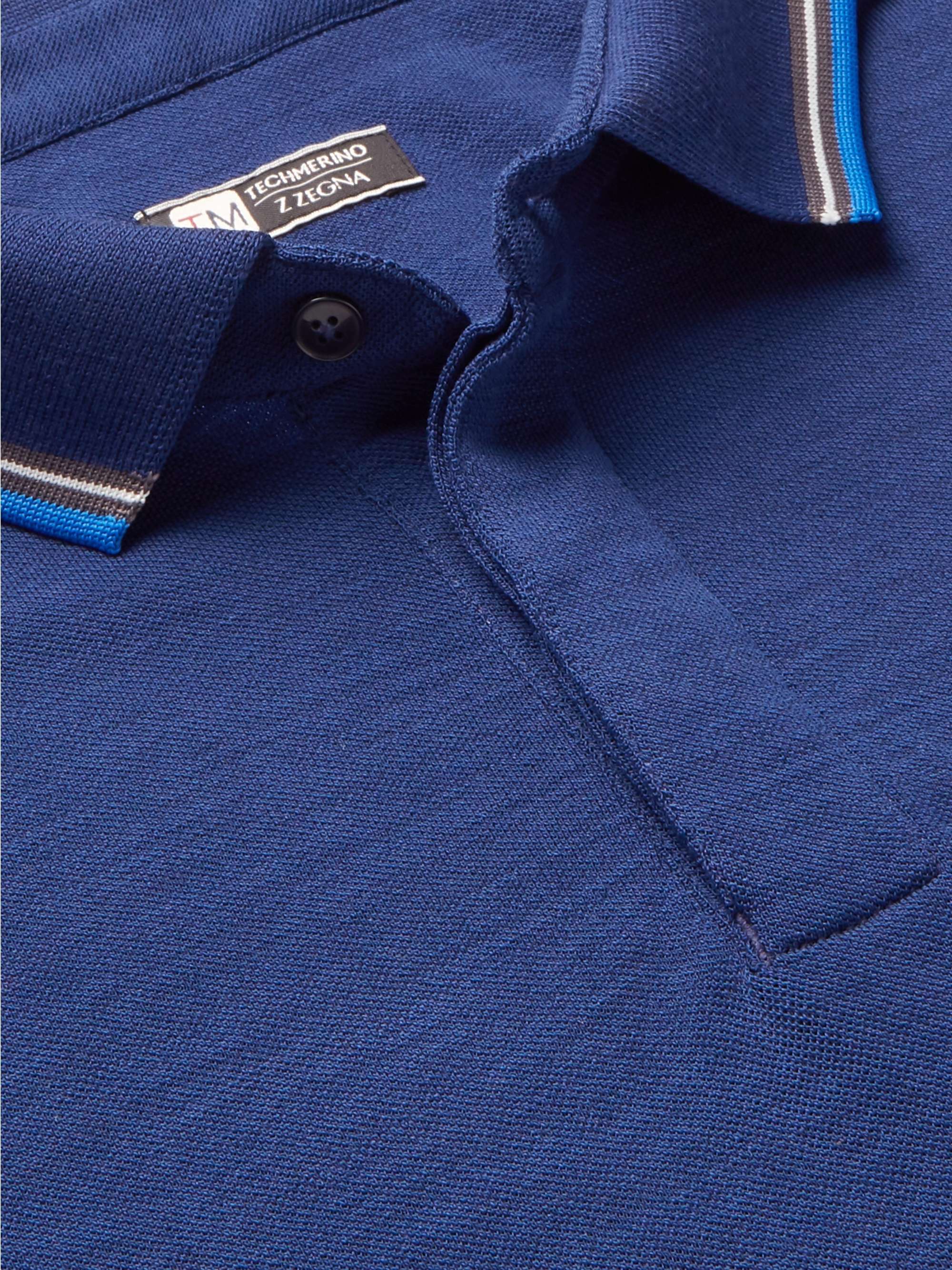 Z ZEGNA Contrast-Tipped Logo-Appliquéd TECHMERINO Wool-Piqué Polo Shirt