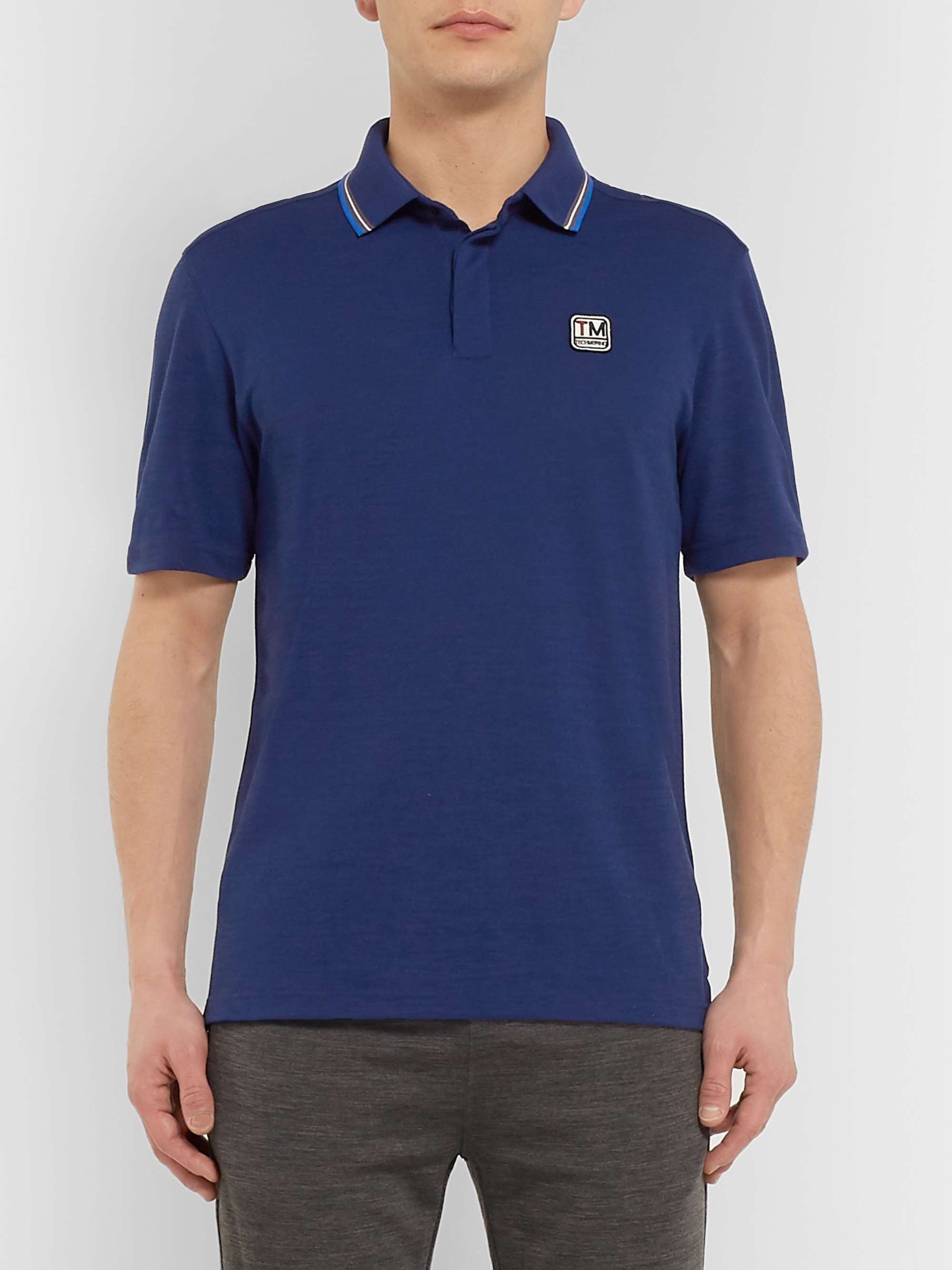 Z ZEGNA Contrast-Tipped Logo-Appliquéd TECHMERINO Wool-Piqué Polo Shirt