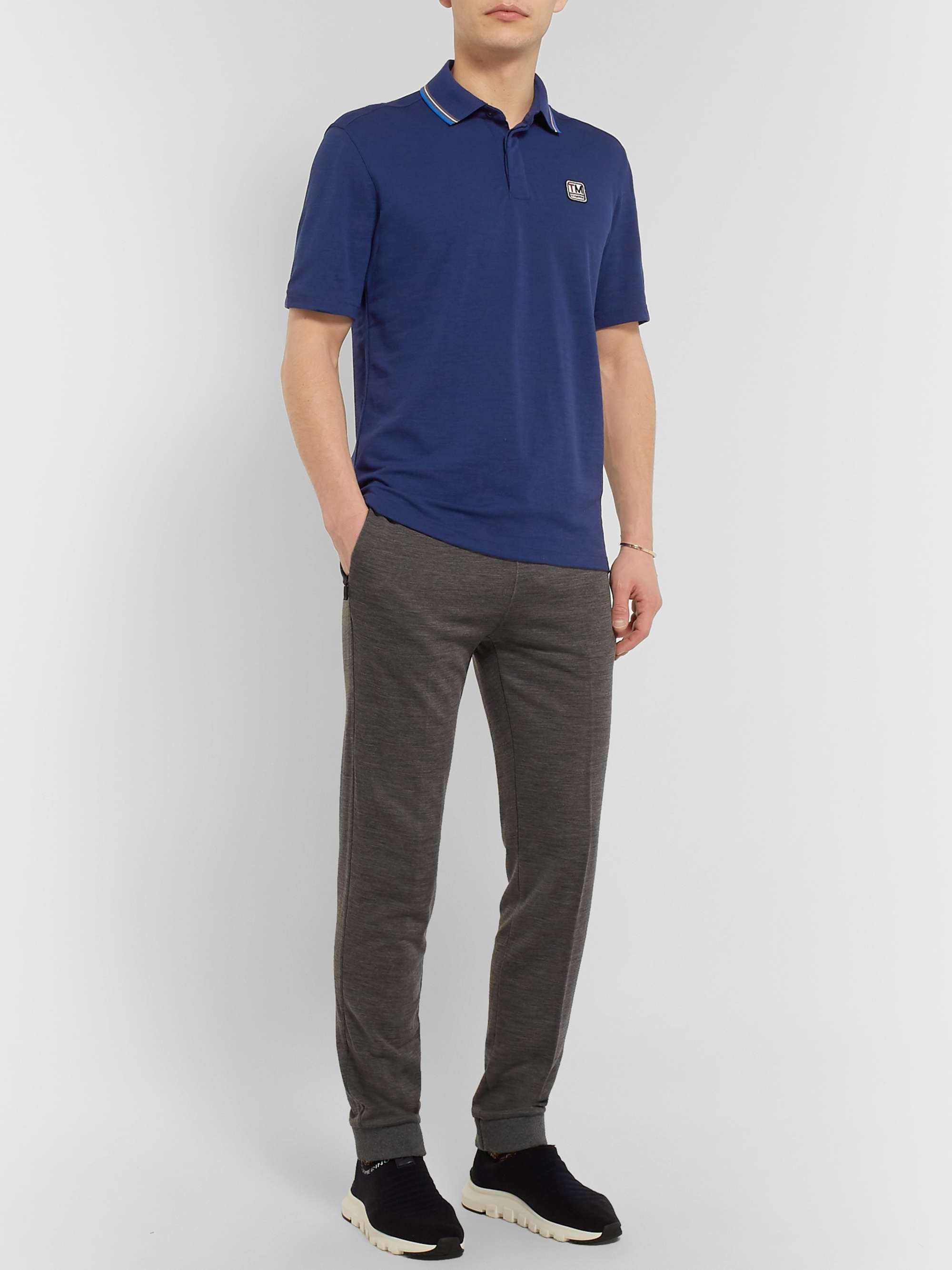 Z ZEGNA Contrast-Tipped Logo-Appliquéd TECHMERINO Wool-Piqué Polo Shirt