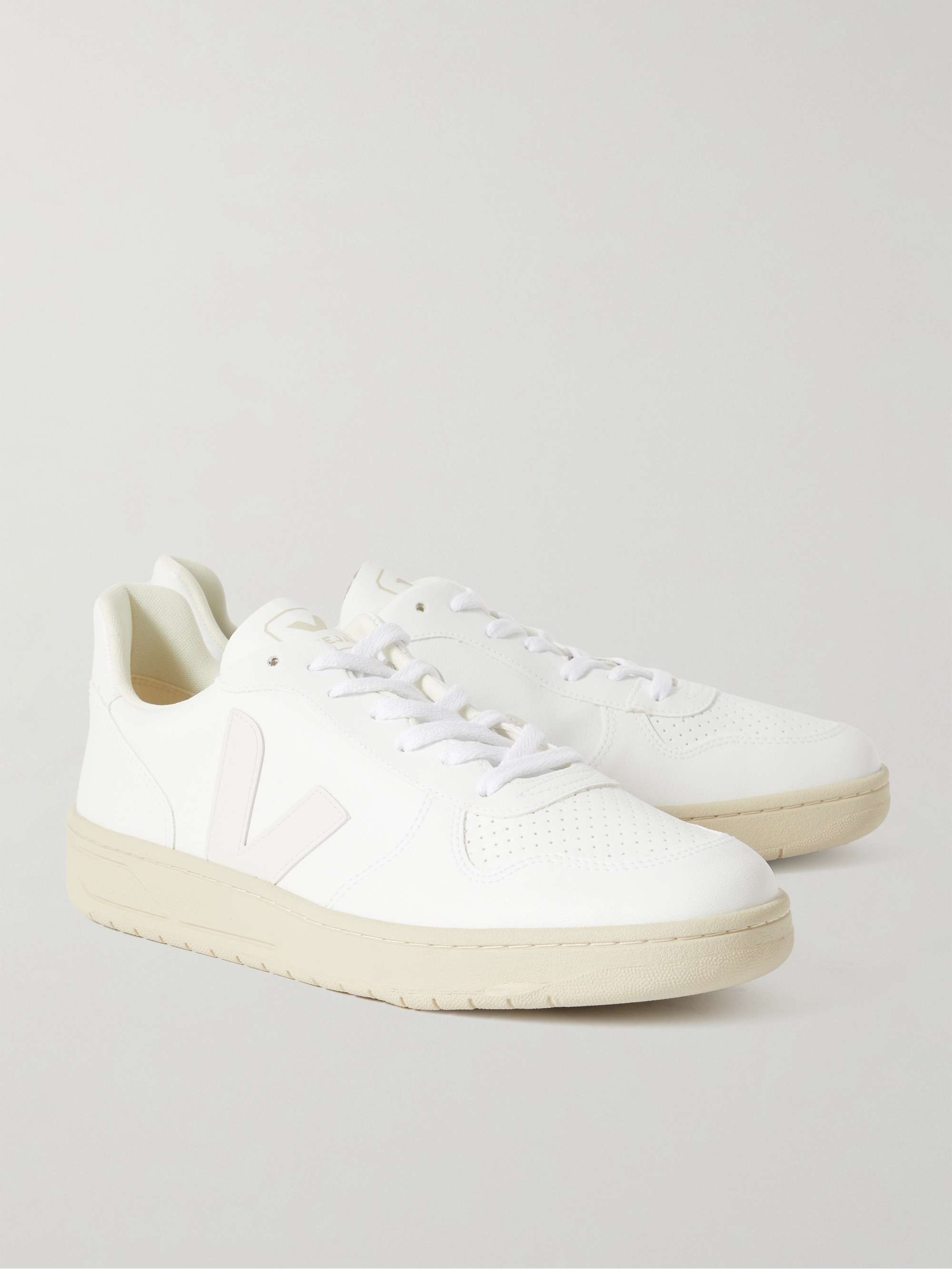 VEJA V-10 Rubber-trimmed Leather Sneakers
