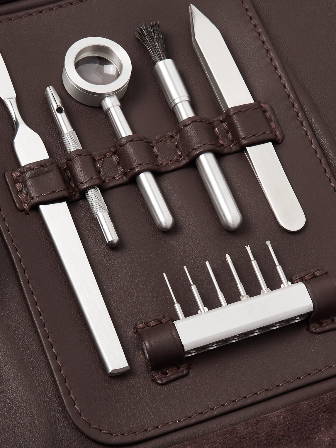 Shop Lorenzi Milano Stainless Steel And Aluminium Watch Repair Kit With Leather Case In Brown