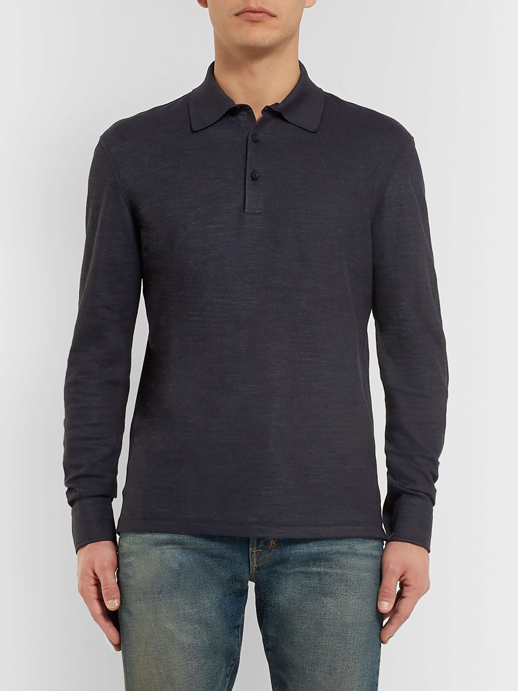 ZEGNA Textured Cotton and Silk-Blend Polo Shirt
