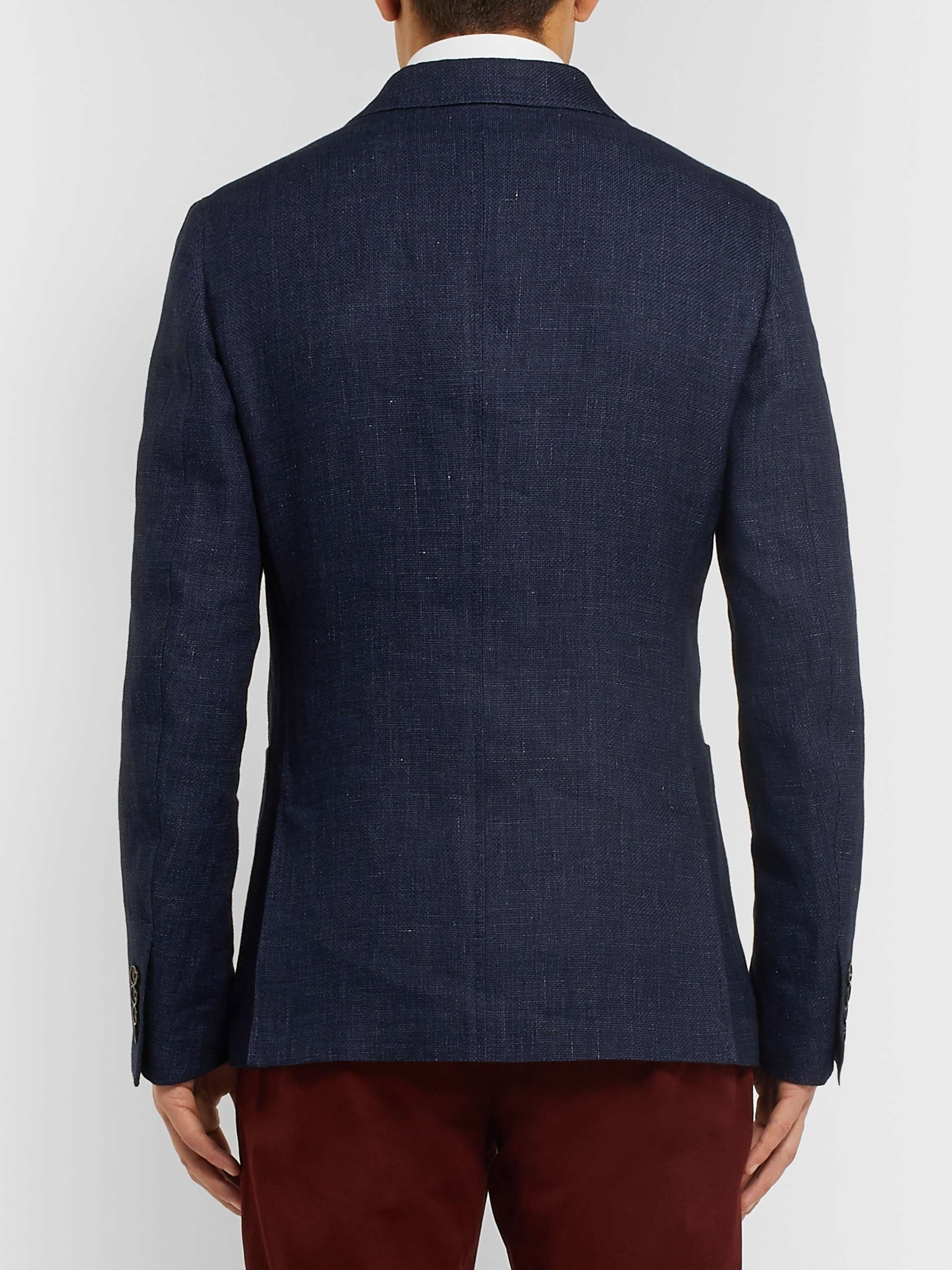 ZEGNA Navy Slim-Fit Unstructured Mélange Linen, Cotton and Silk-Blend Blazer