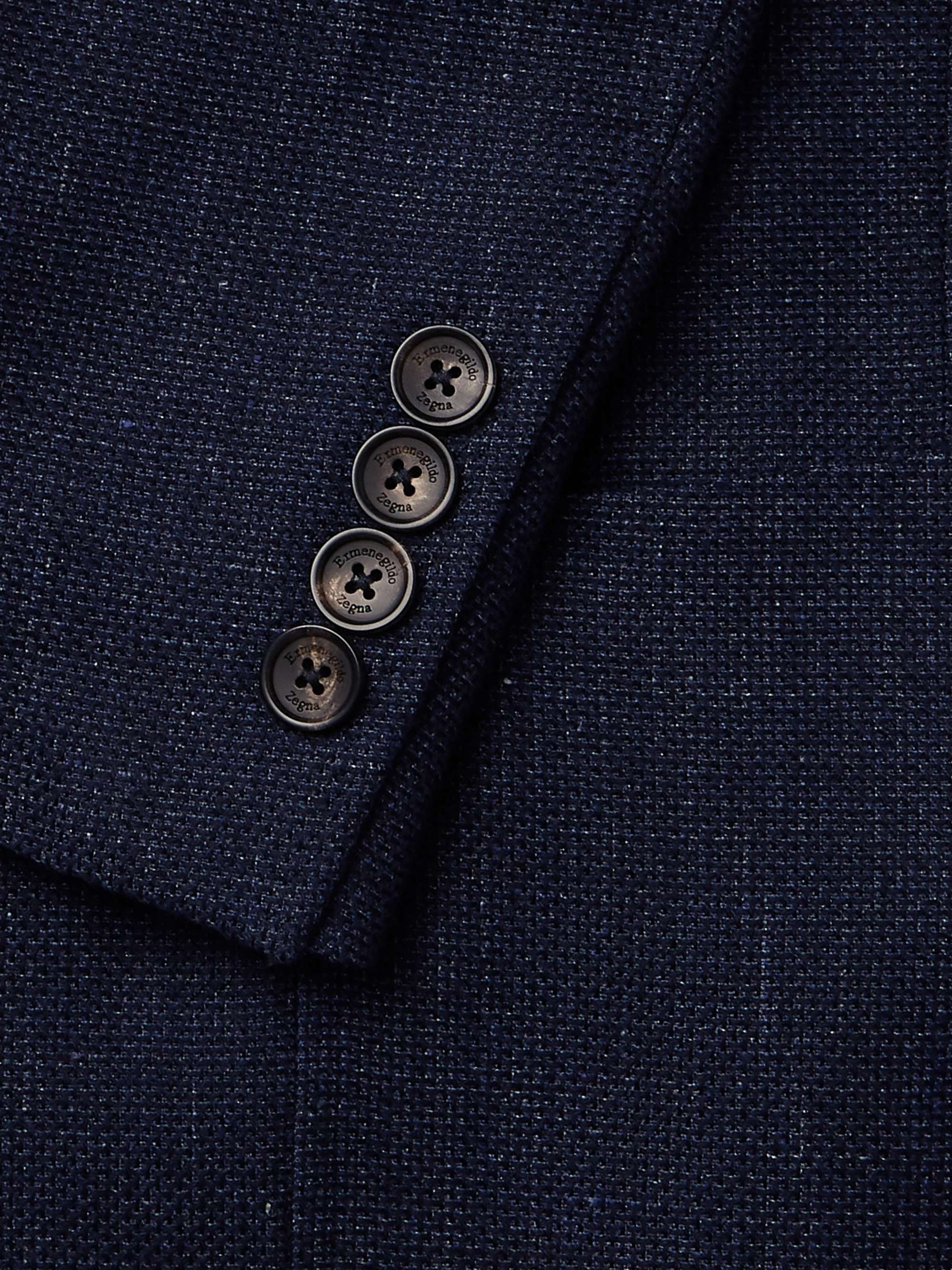 ZEGNA Navy Slim-Fit Unstructured Mélange Linen, Cotton and Silk-Blend Blazer