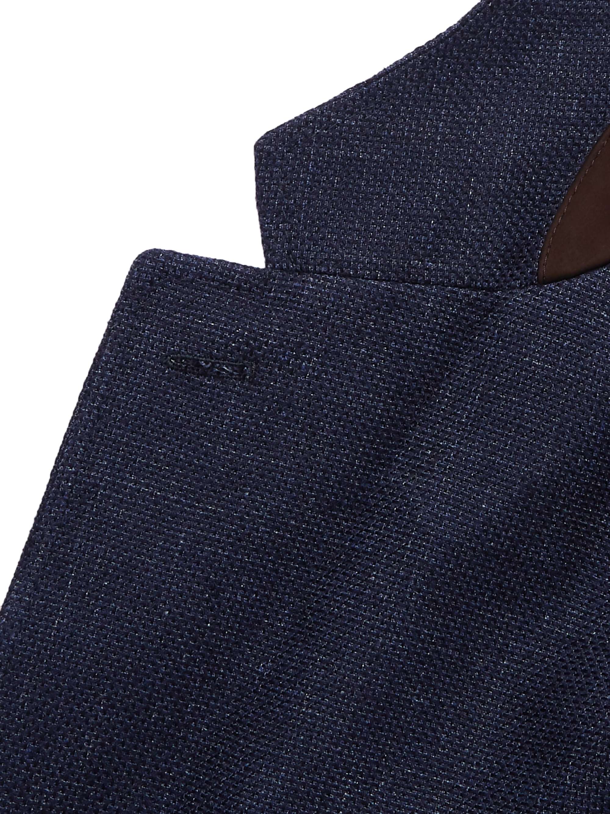 ZEGNA Navy Slim-Fit Unstructured Mélange Linen, Cotton and Silk-Blend Blazer