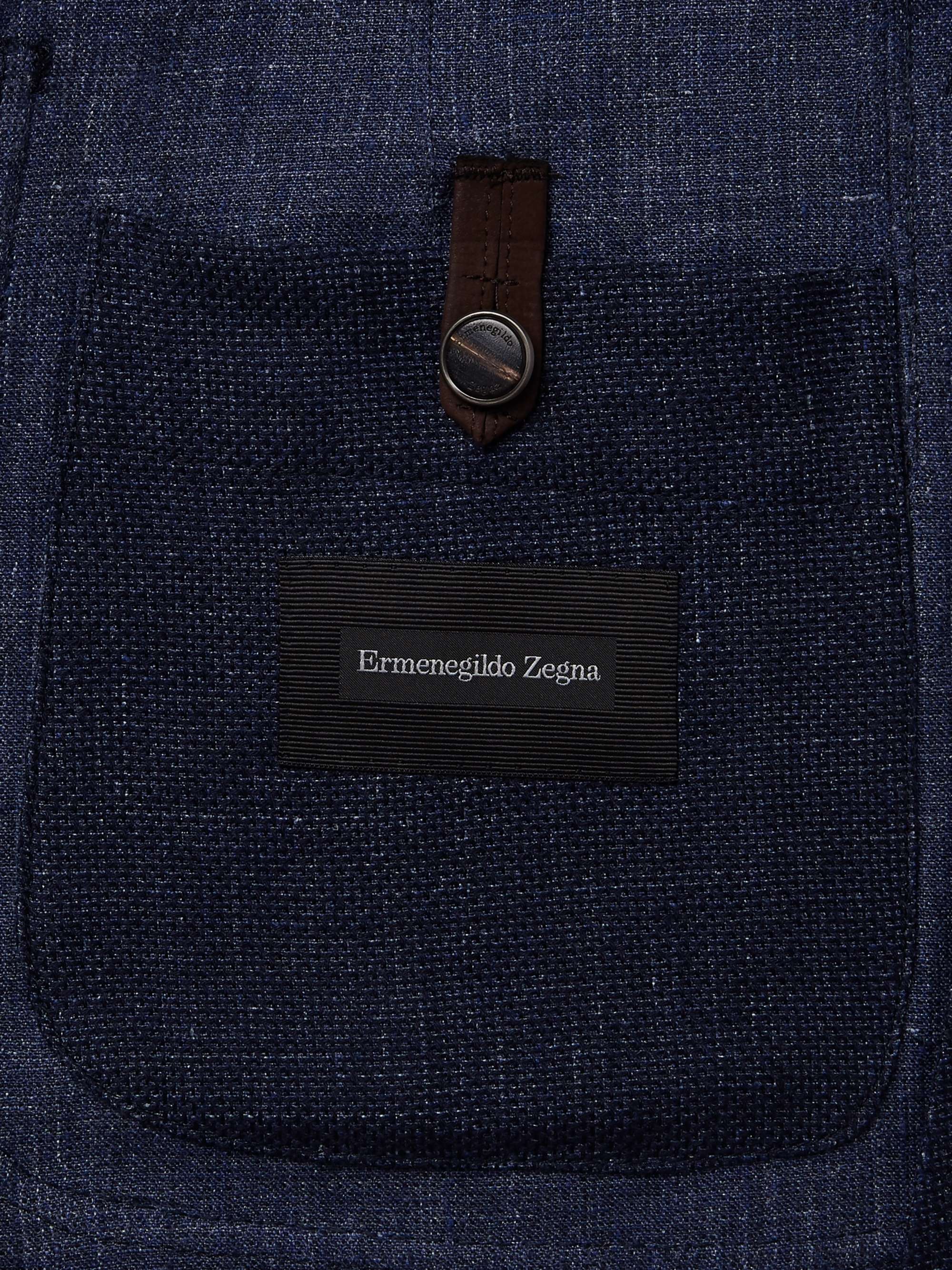 ZEGNA Navy Slim-Fit Unstructured Mélange Linen, Cotton and Silk-Blend Blazer