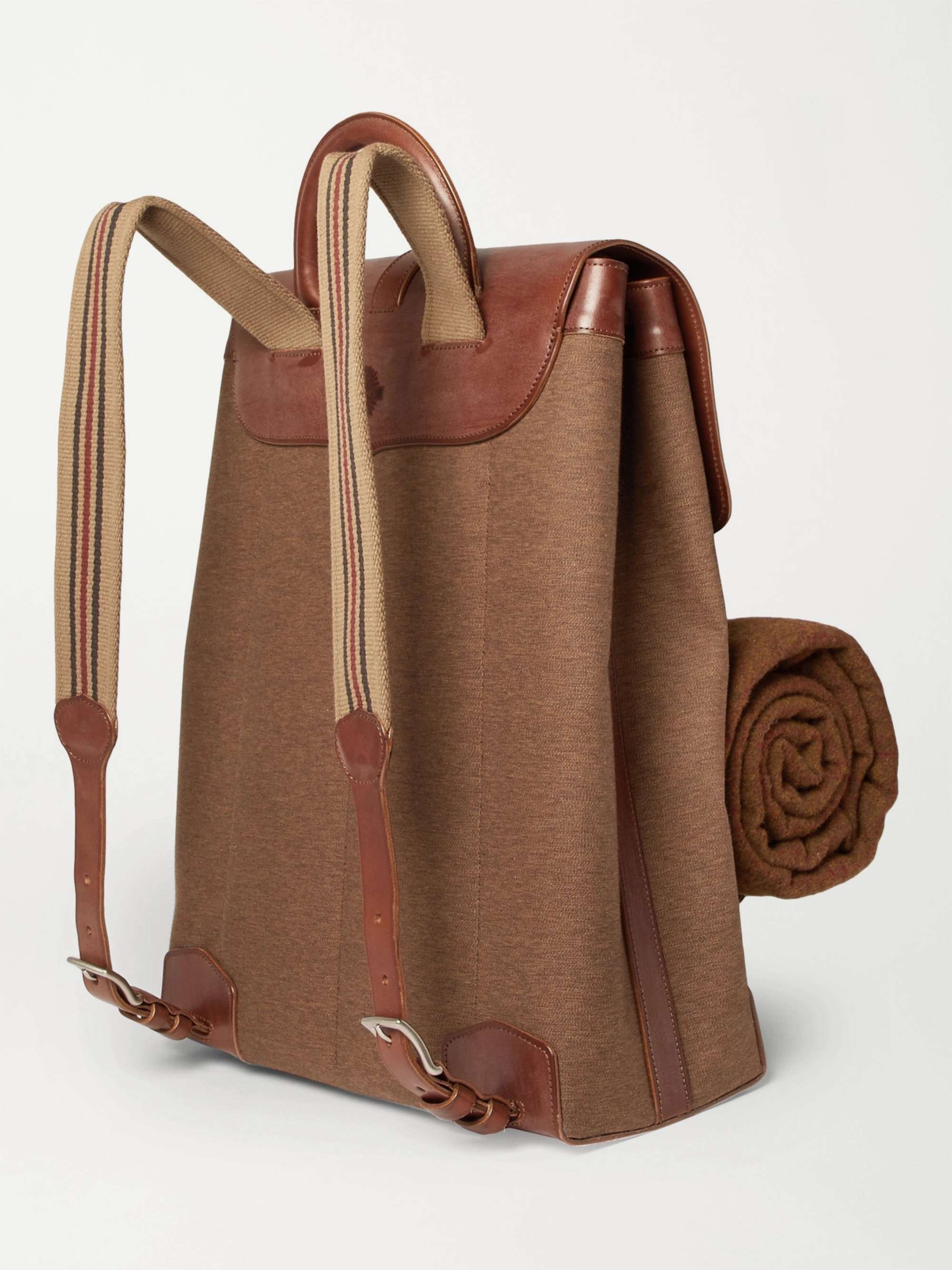 PURDEY Leather-Panelled Canvas Backpack and Wool Blanket