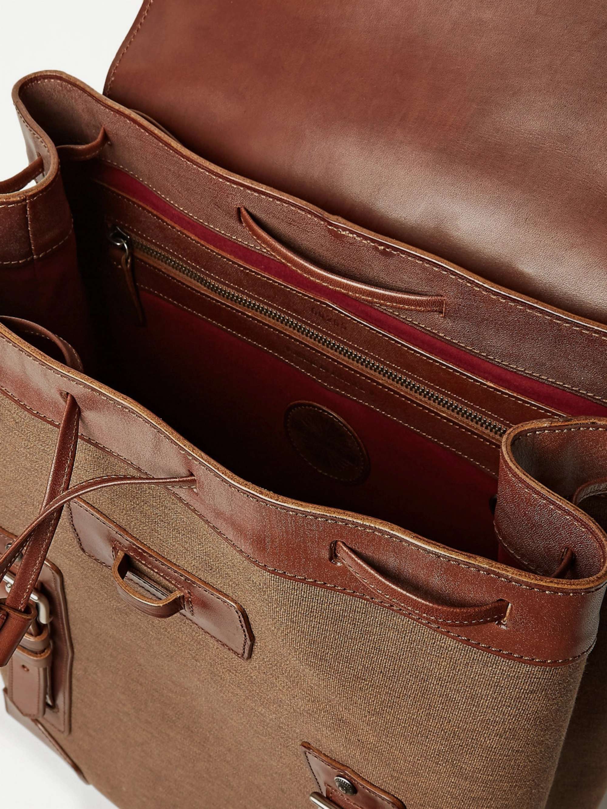 PURDEY Leather-Panelled Canvas Backpack and Wool Blanket