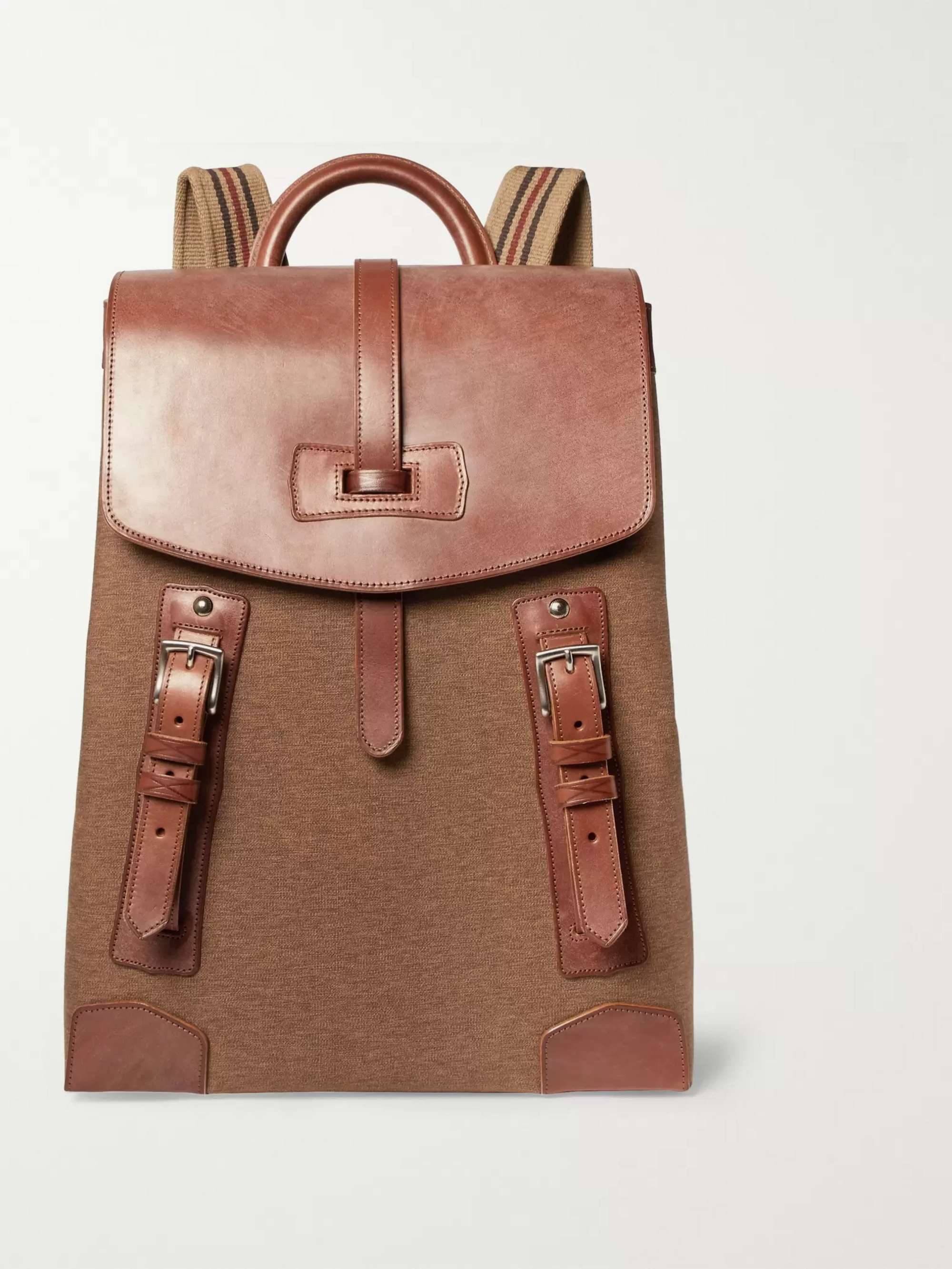 PURDEY Leather-Panelled Canvas Backpack and Wool Blanket