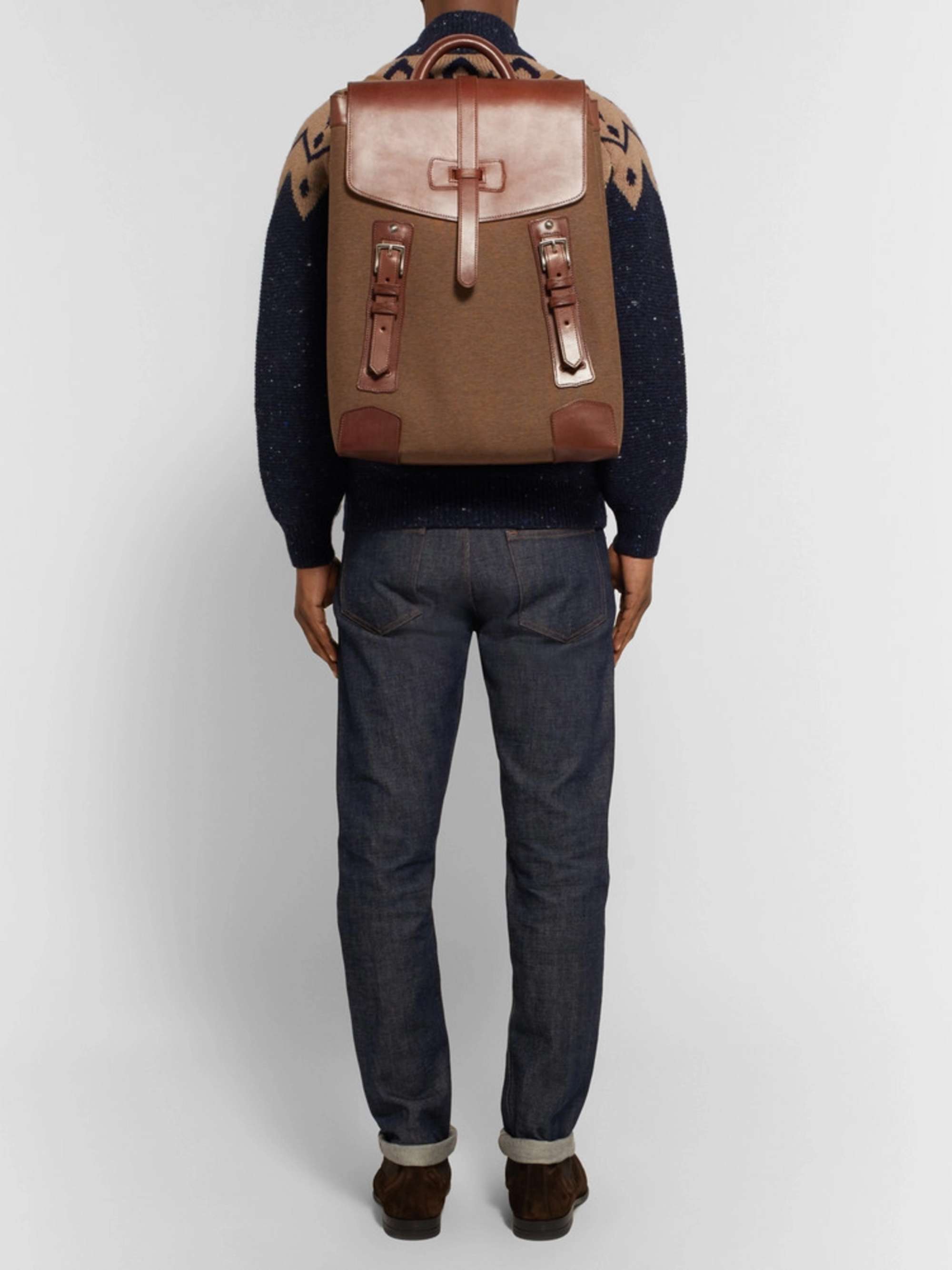PURDEY Leather-Panelled Canvas Backpack and Wool Blanket