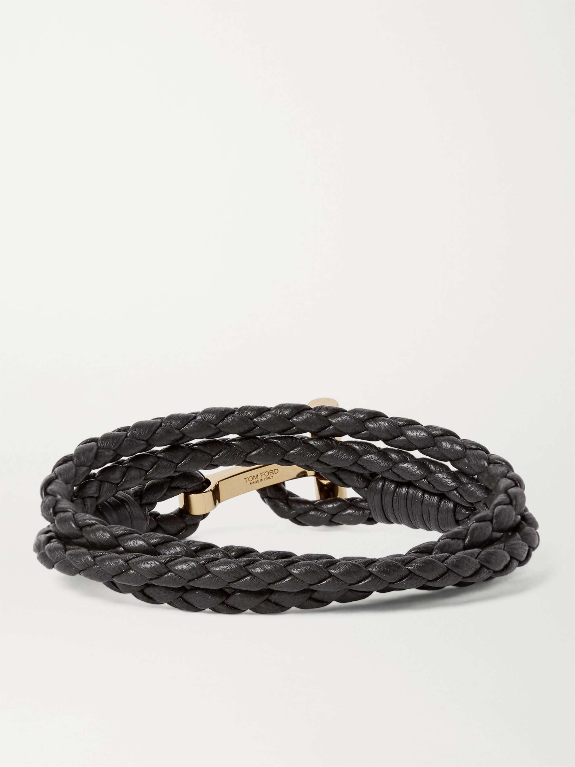 TOM FORD Woven Leather and Silver-Tone Wrap Bracelet