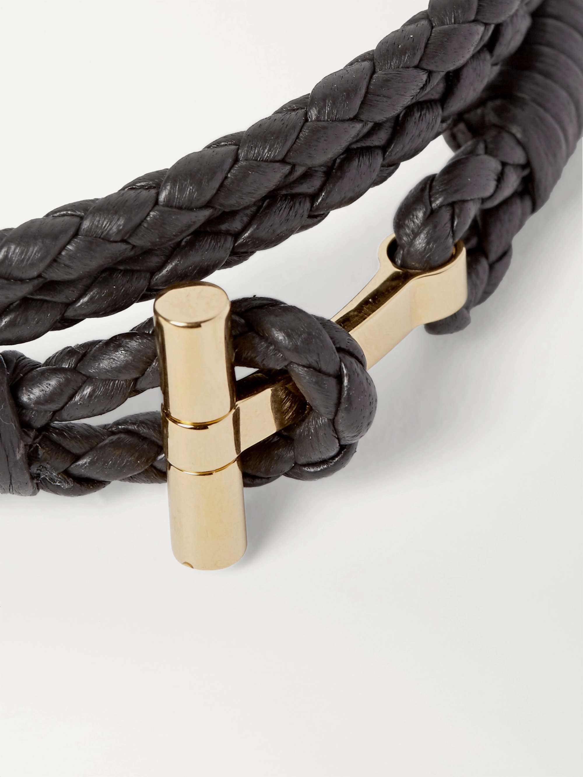 TOM FORD Woven Leather and Silver-Tone Wrap Bracelet