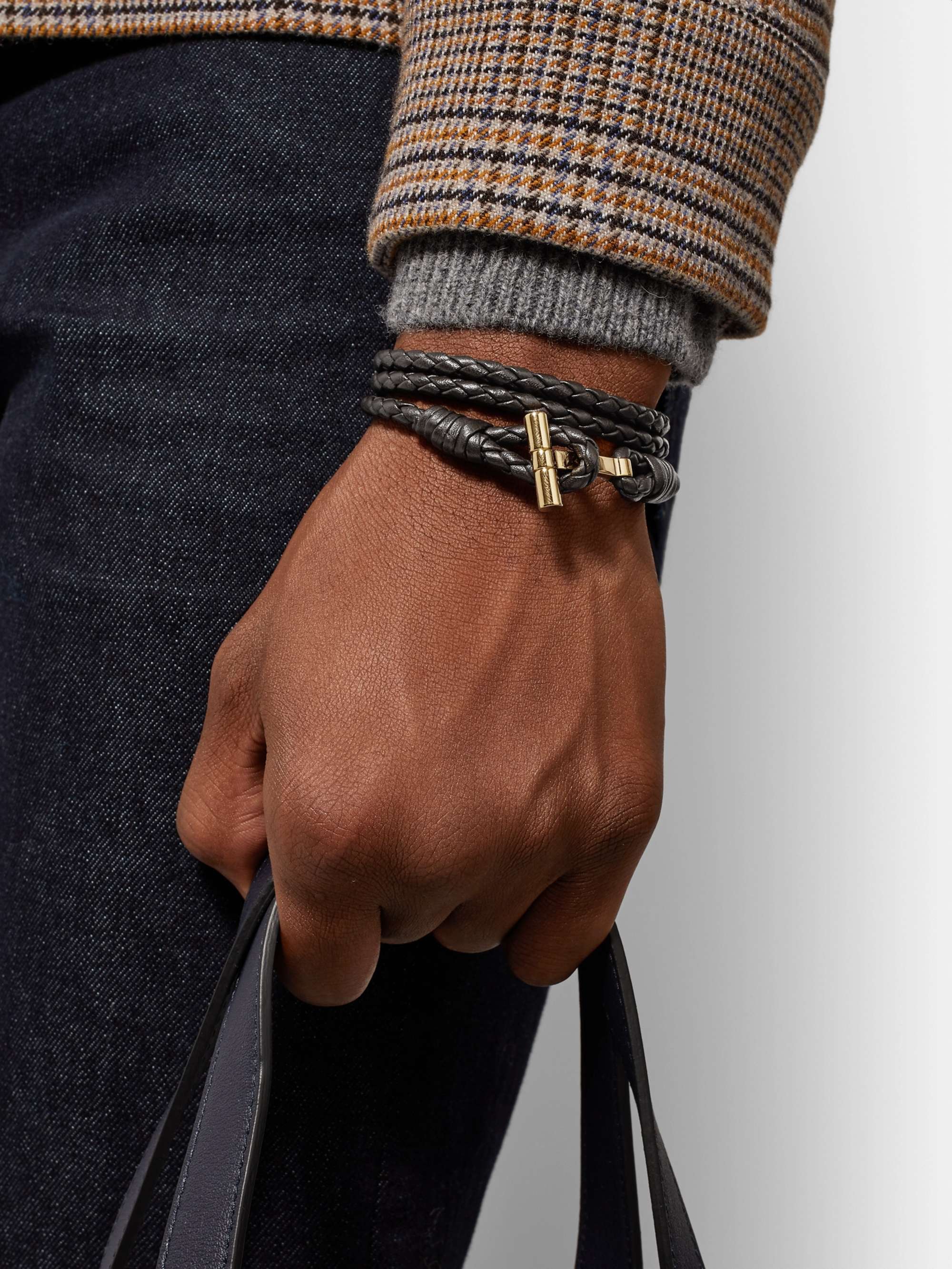 Tom Ford Woven Leather Bracelet - Black