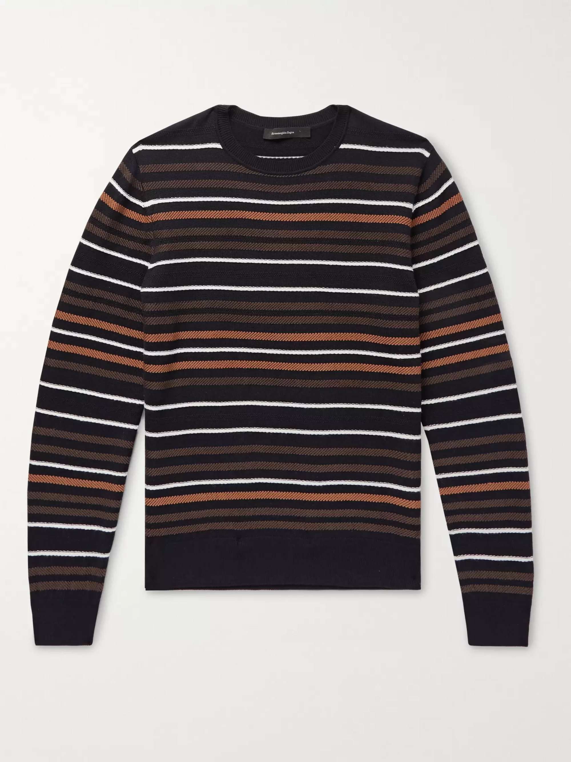 ZEGNA Intarsia Striped Wool and Silk-Blend Sweater
